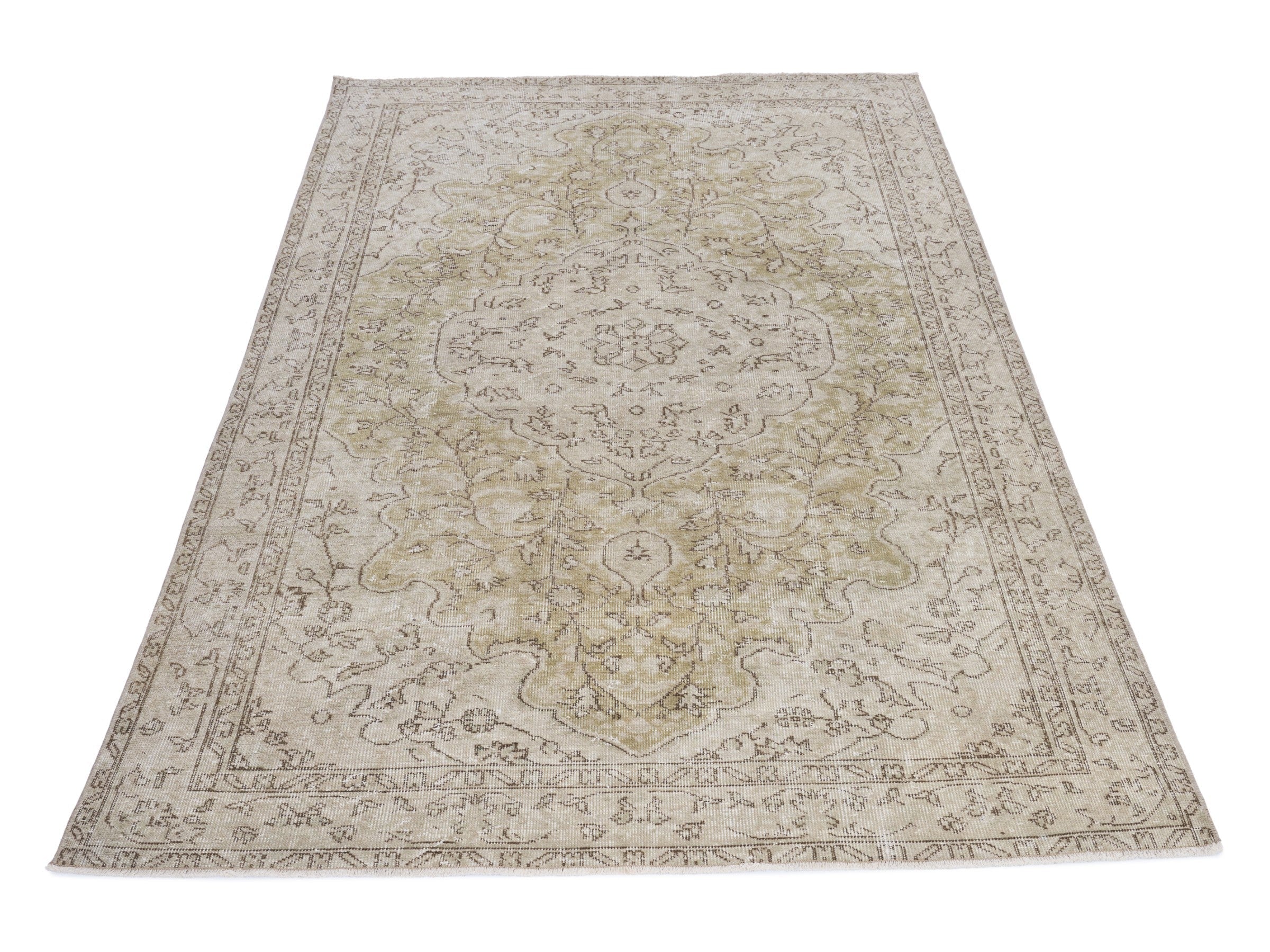 Turkish Isparta area rug in cream and tan, view 2 of 10