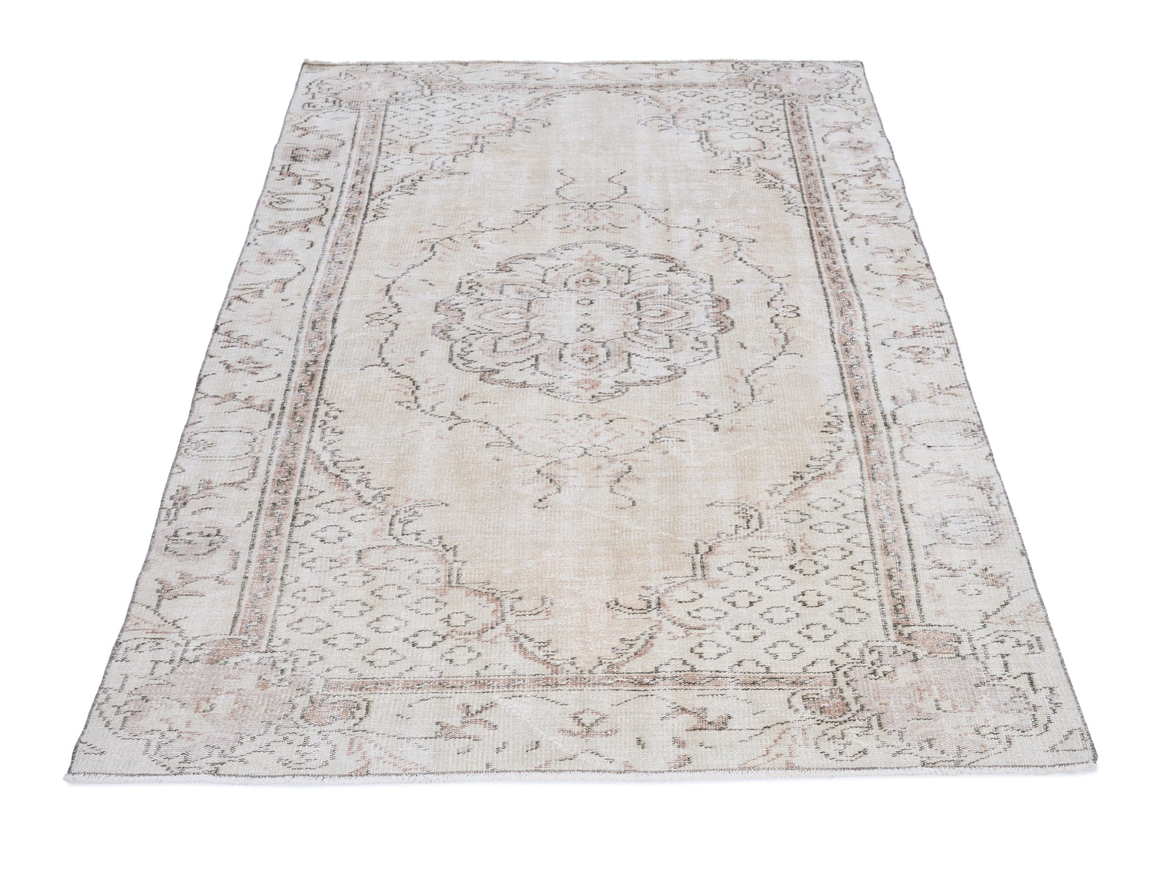 Turkish Manisa area rug in cream and muted pink, view 2 of 10