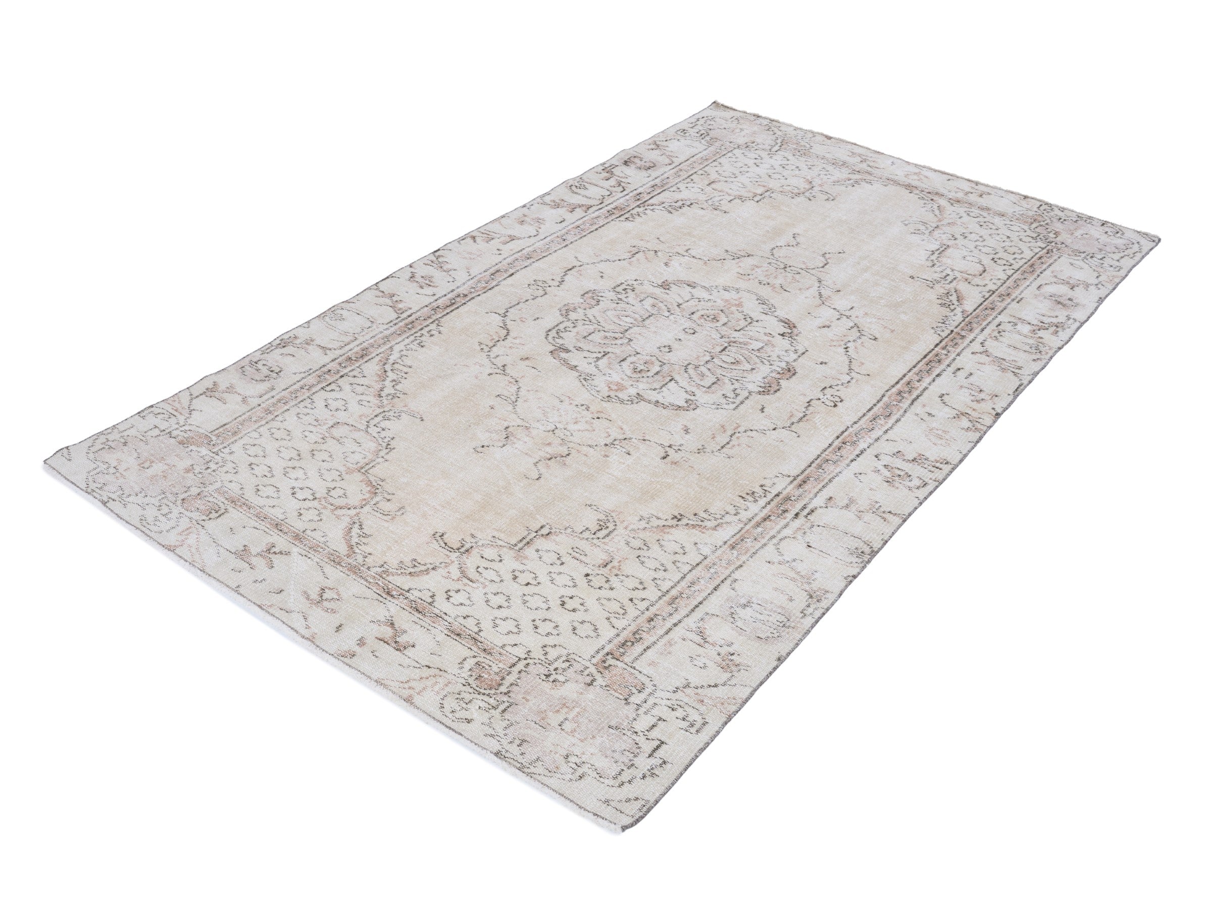 Turkish Manisa area rug in cream and muted pink, view 3 of 10
