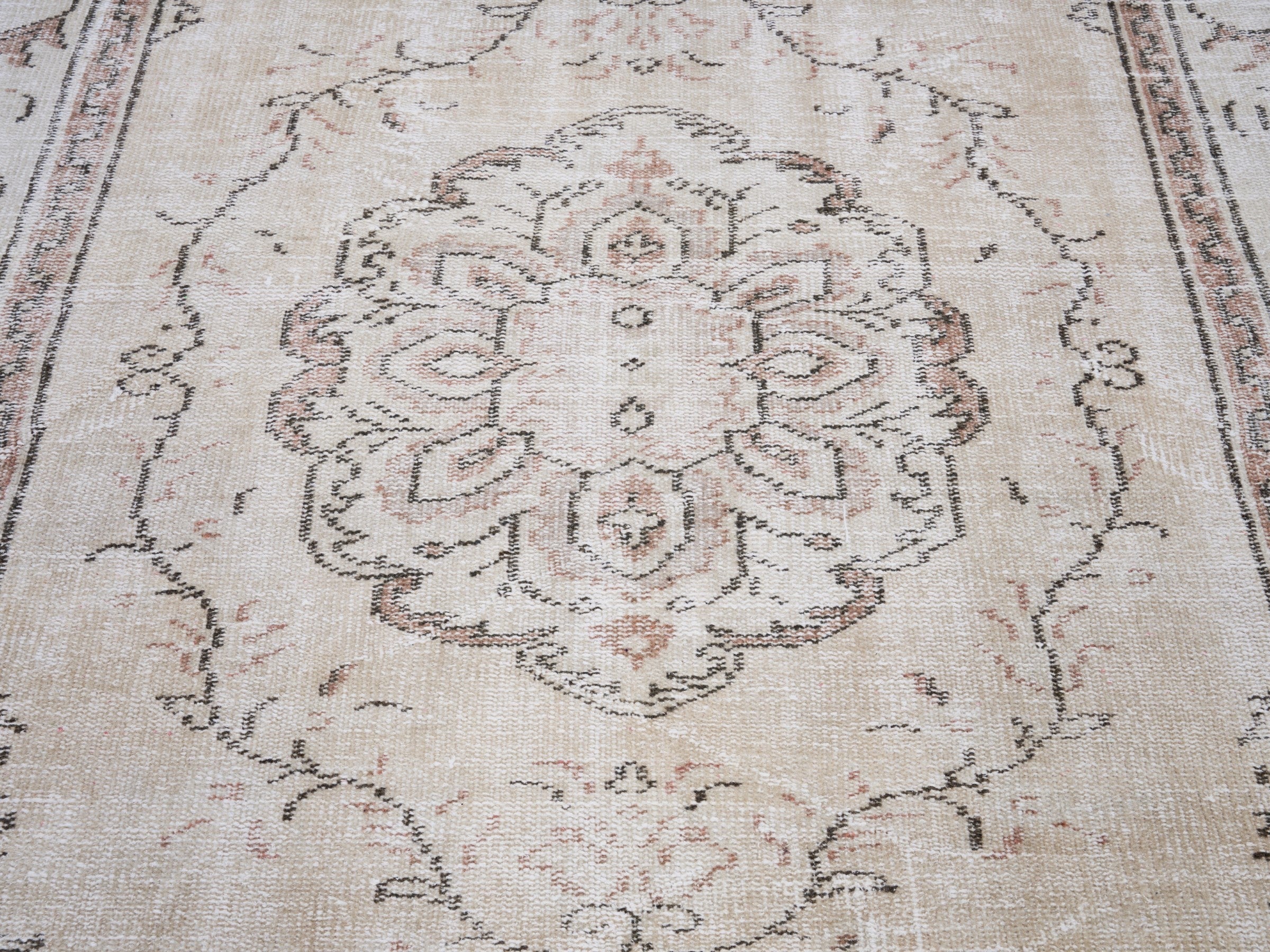 Turkish Manisa area rug in cream and muted pink, view 4 of 10