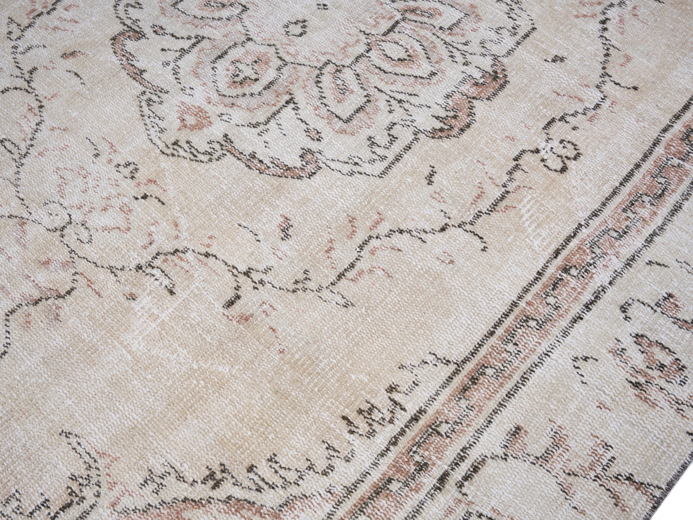 Turkish Manisa area rug in cream and muted pink, view 5 of 10