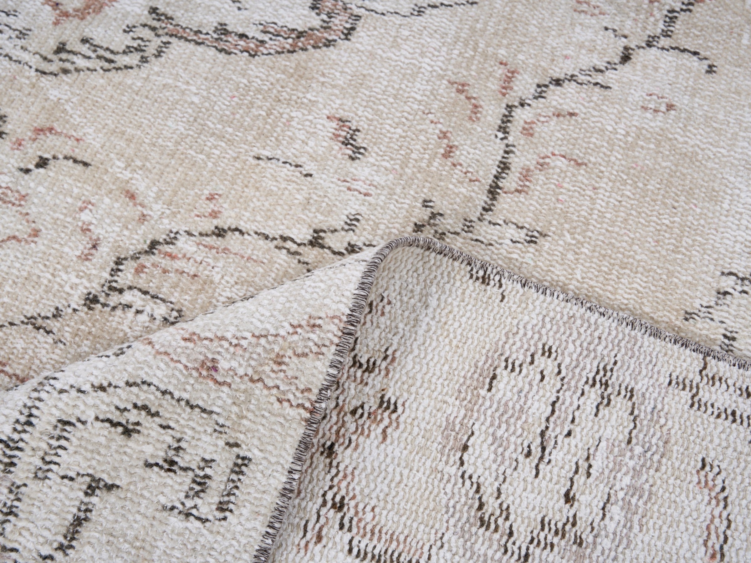 Turkish Manisa area rug in cream and muted pink, view 9 of 10