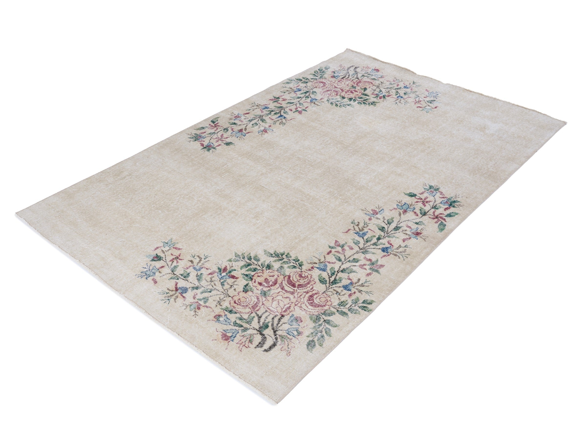 Turkish Isparta area rug in cream and muted pink, view 3 of 10