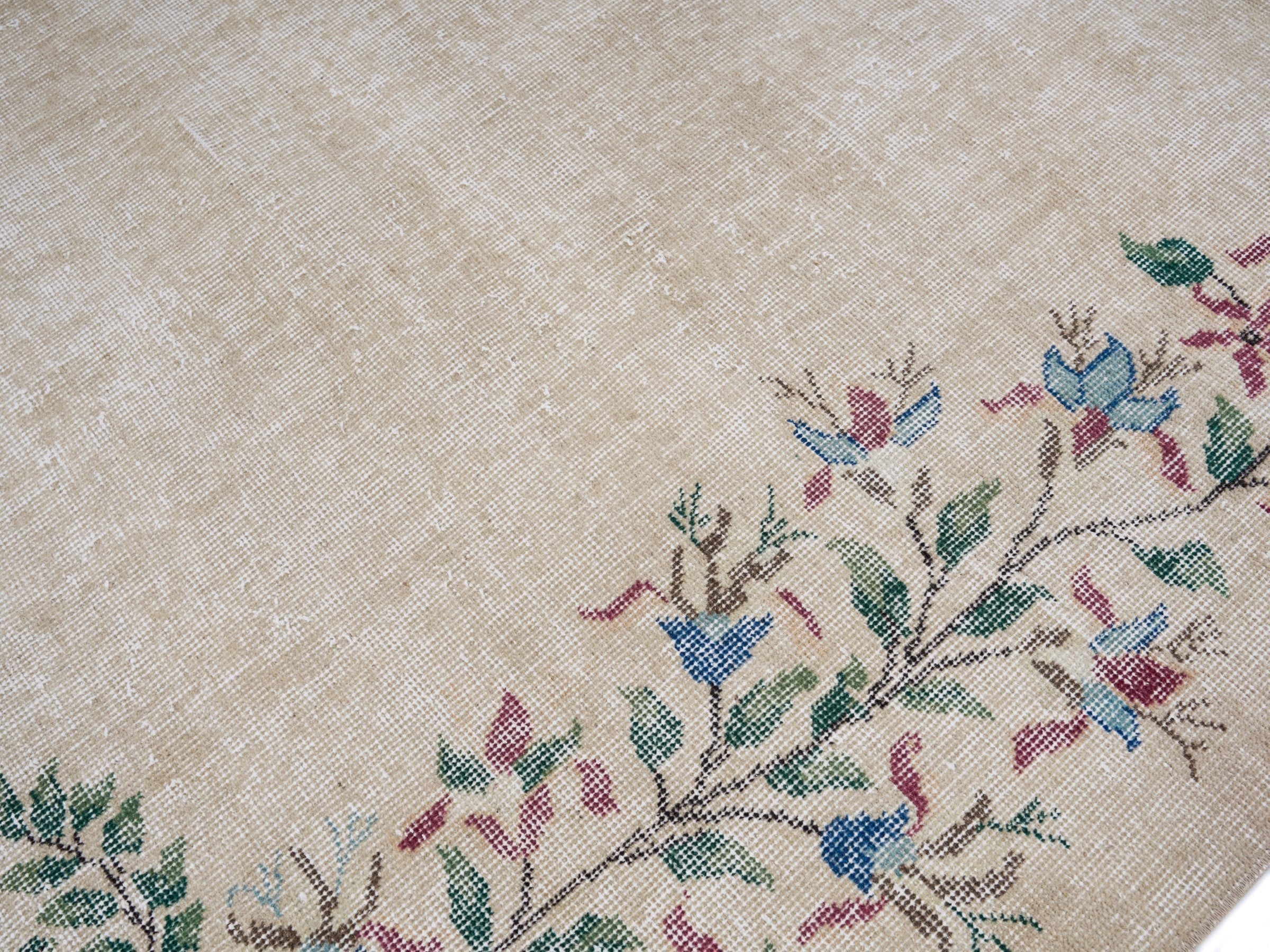 Turkish Isparta area rug in cream and muted pink, view 5 of 10