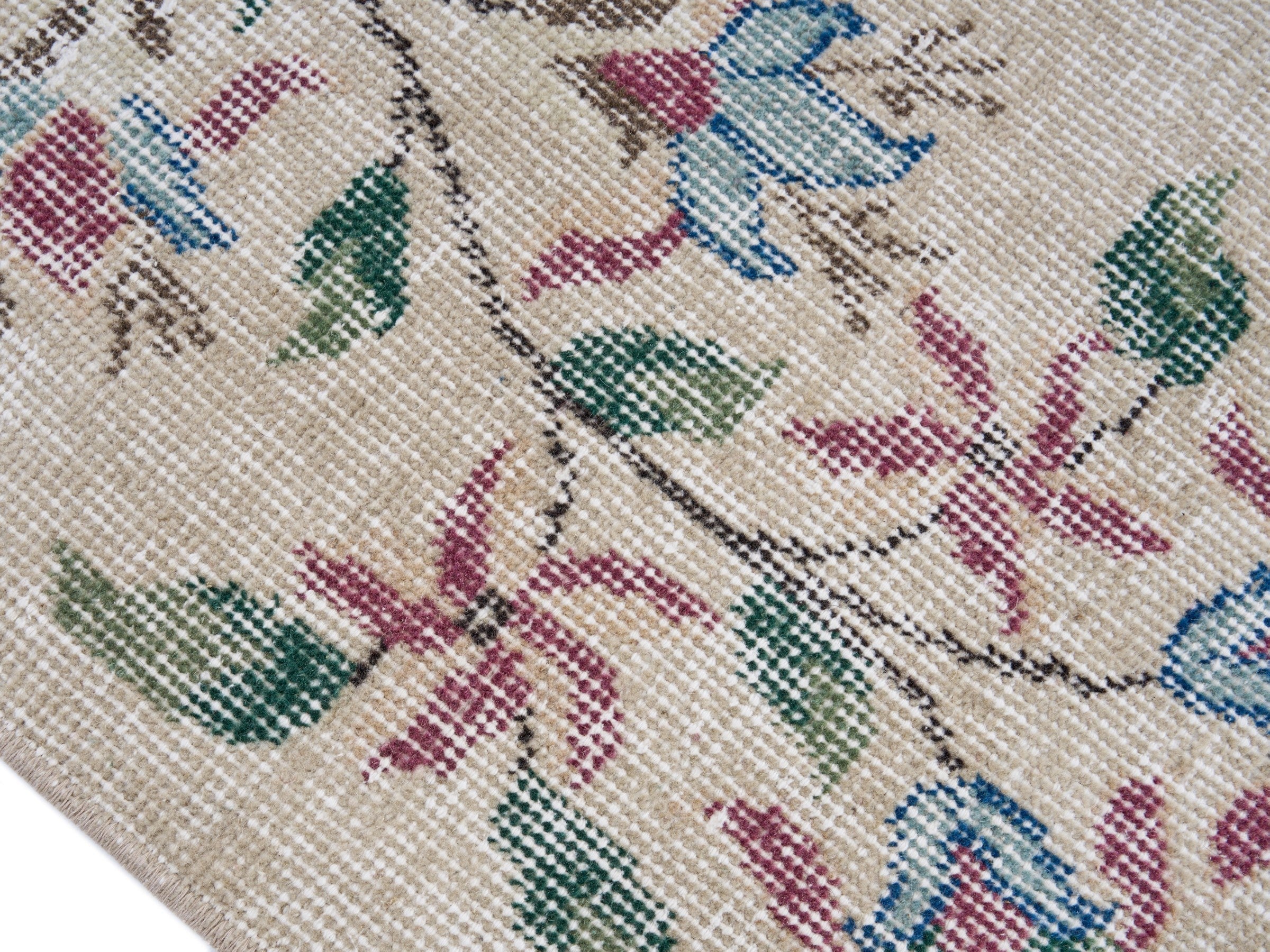 Turkish Isparta area rug in cream and muted pink, view 6 of 10