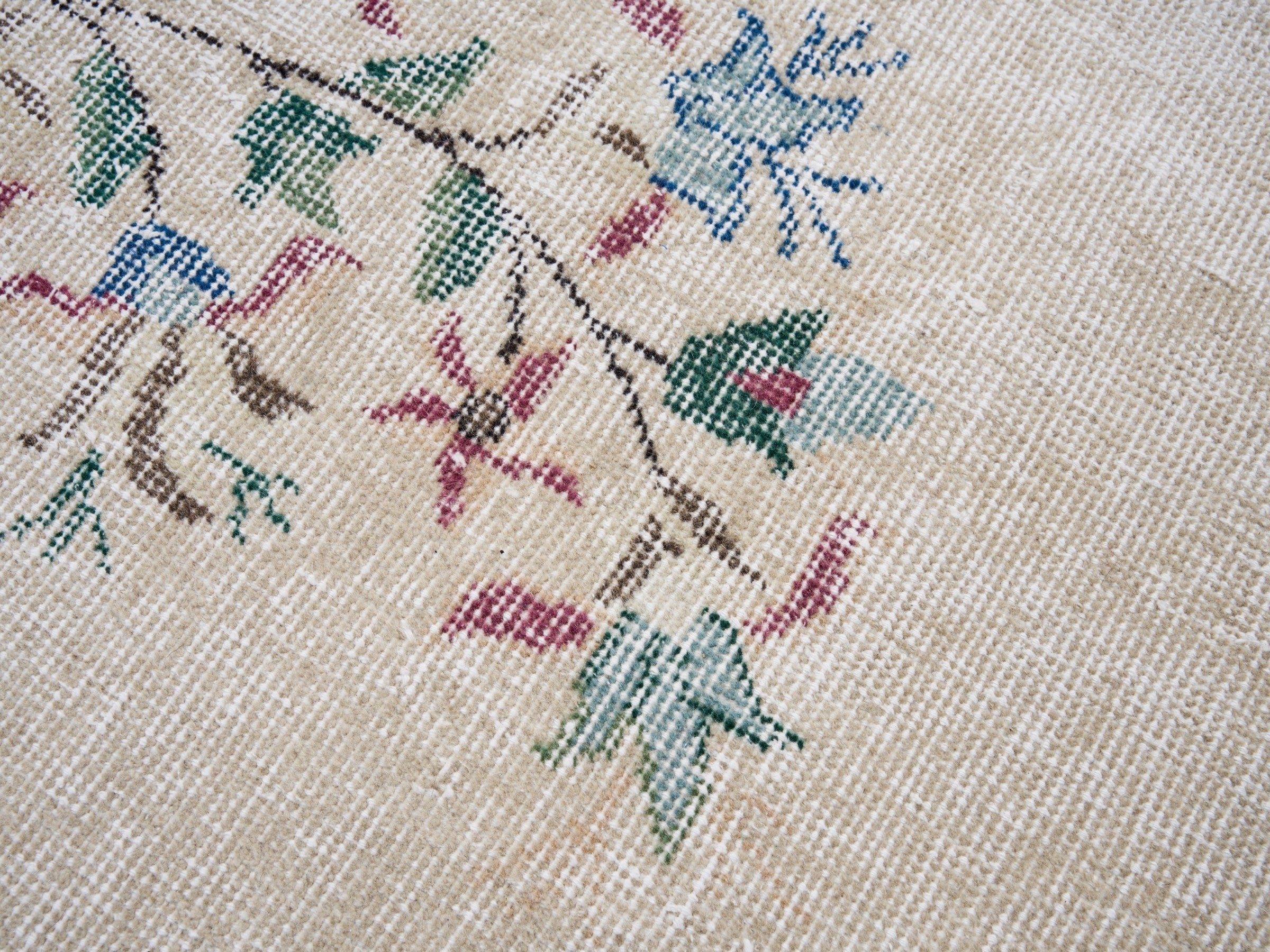 Turkish Isparta area rug in cream and muted pink, view 7 of 10