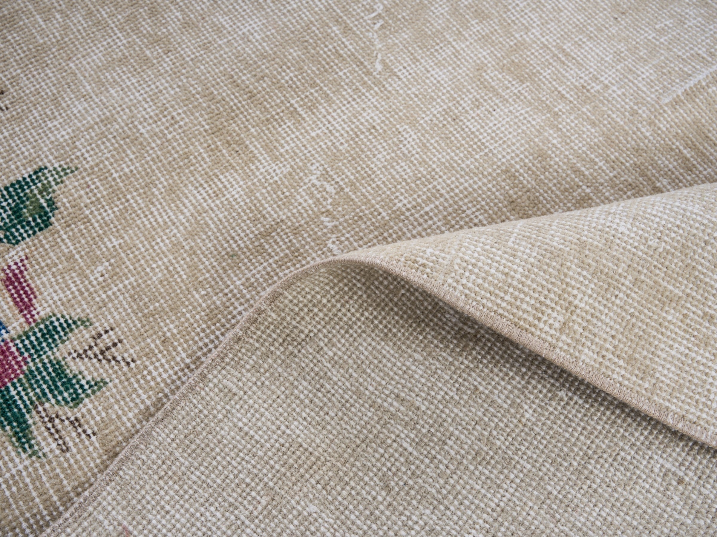 Turkish Isparta area rug in cream and muted pink, view 9 of 10
