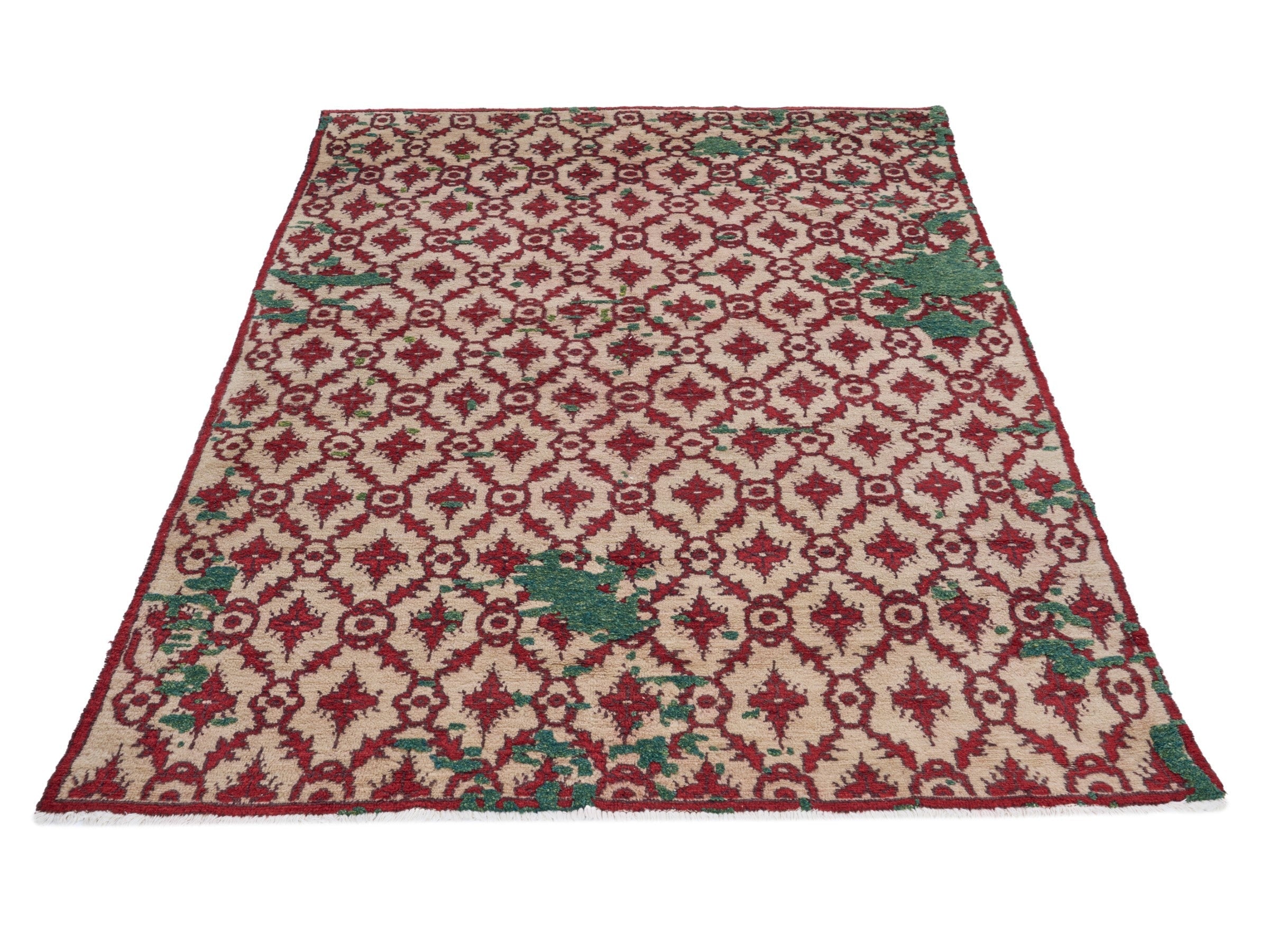 Turkish Manisa area rug in cream and burgundy, view 2 of 10