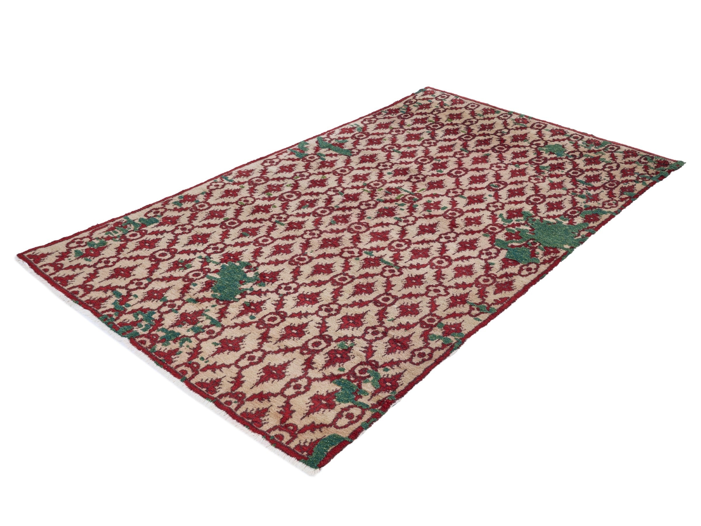 Turkish Manisa area rug in cream and burgundy, view 3 of 10