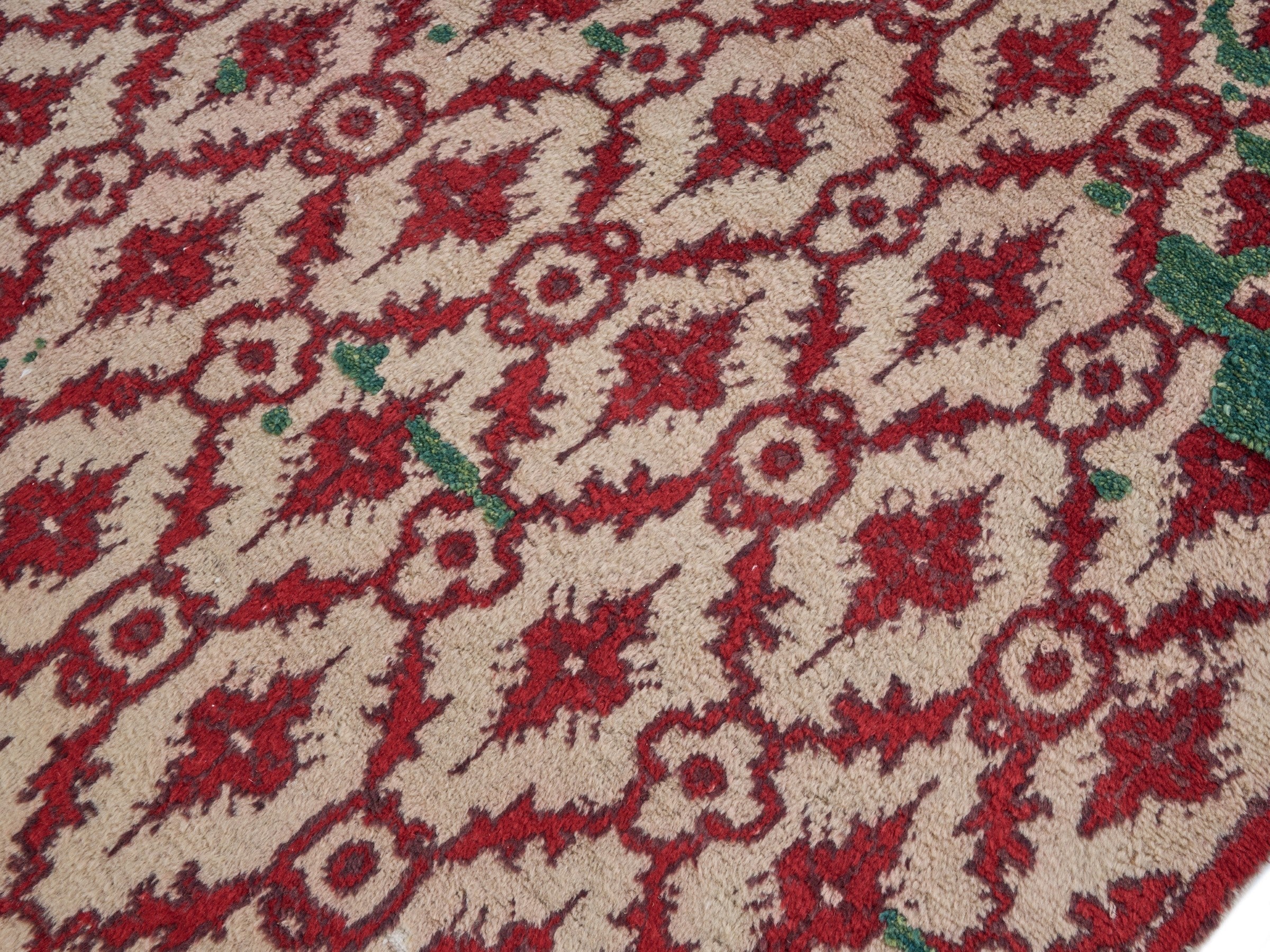 Turkish Manisa area rug in cream and burgundy, view 5 of 10