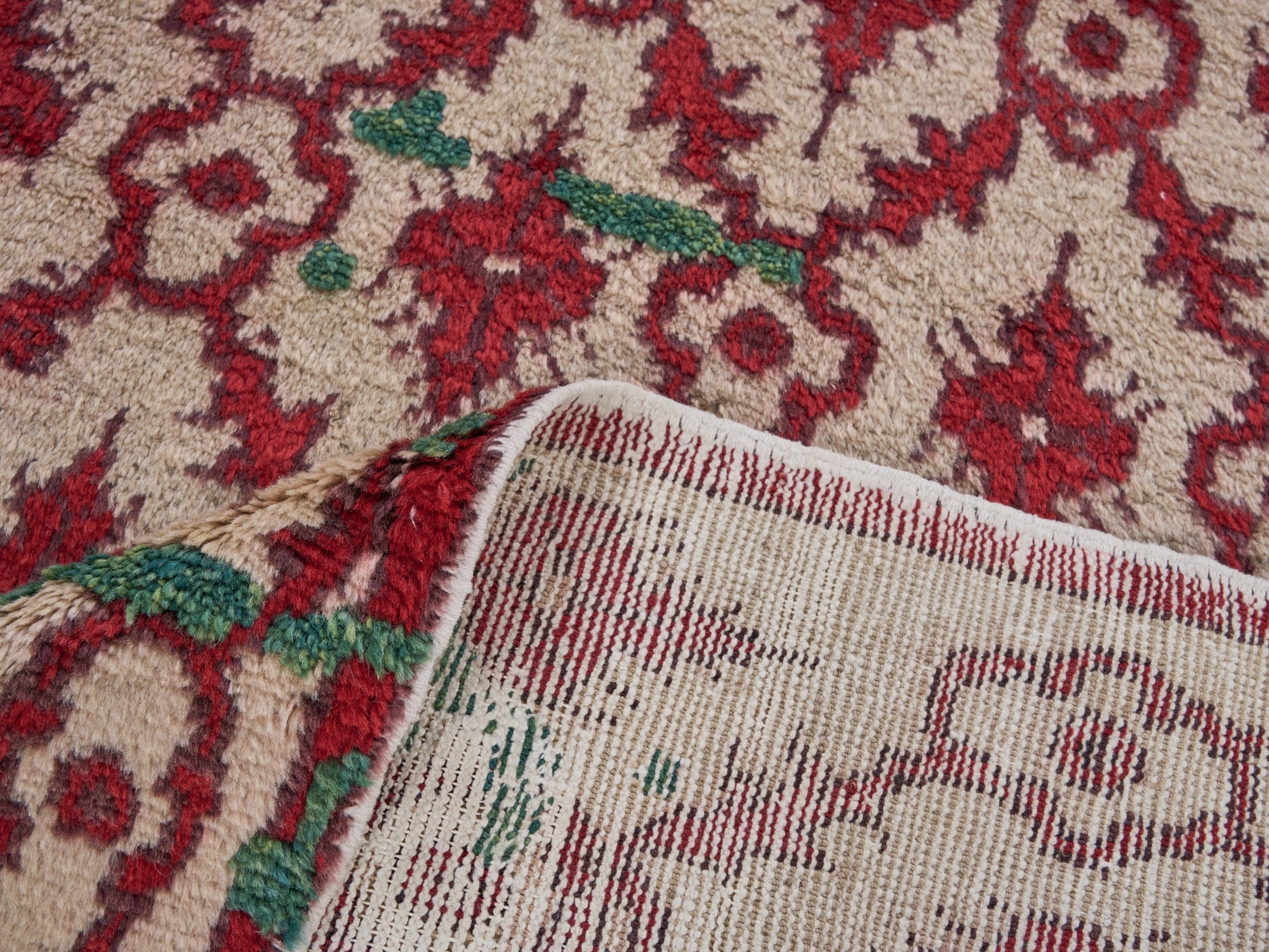 Turkish Manisa area rug in cream and burgundy, view 9 of 10