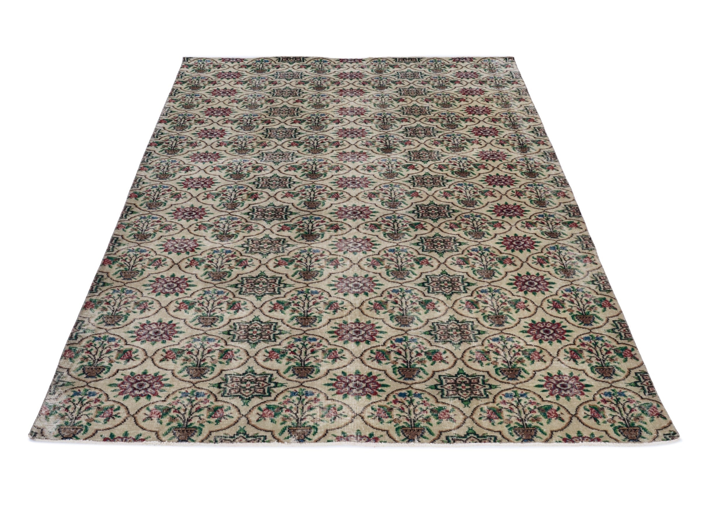 Turkish Manisa area rug in cream and teal, view 2 of 10
