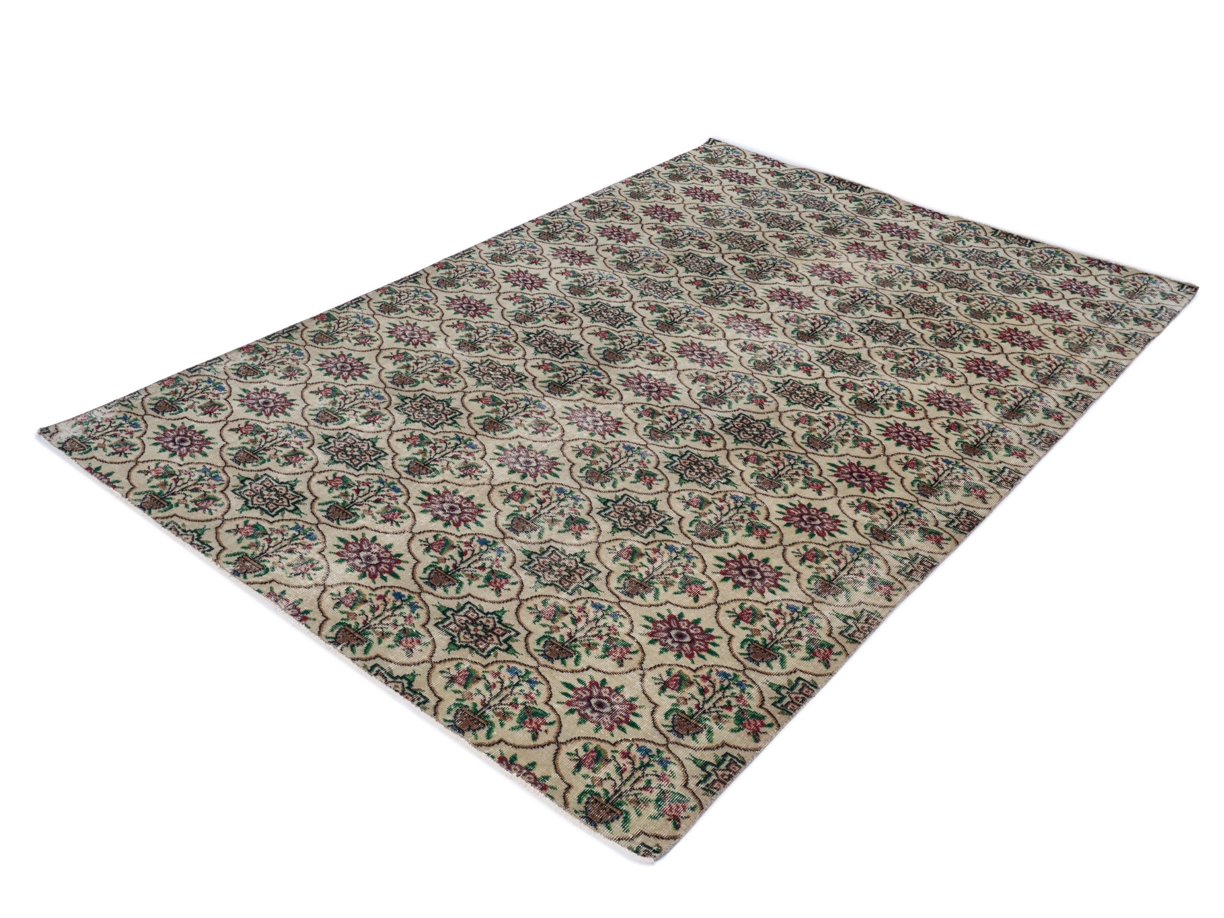 Turkish Manisa area rug in cream and teal, view 3 of 10
