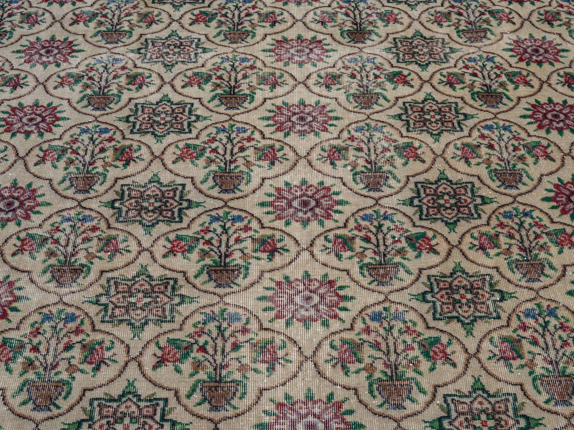 Turkish Manisa area rug in cream and teal, view 4 of 10