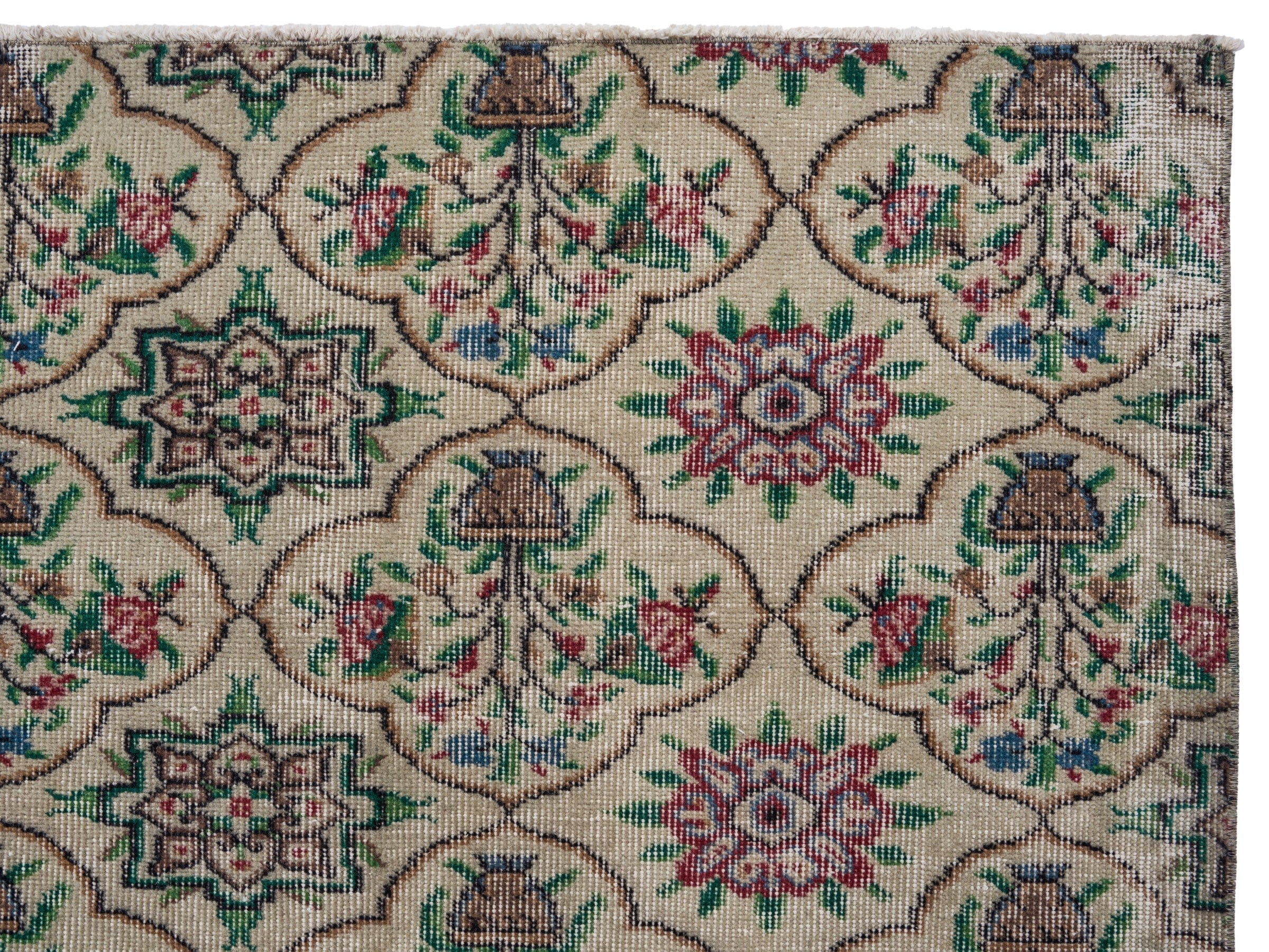 Turkish Manisa area rug in cream and teal, view 8 of 10