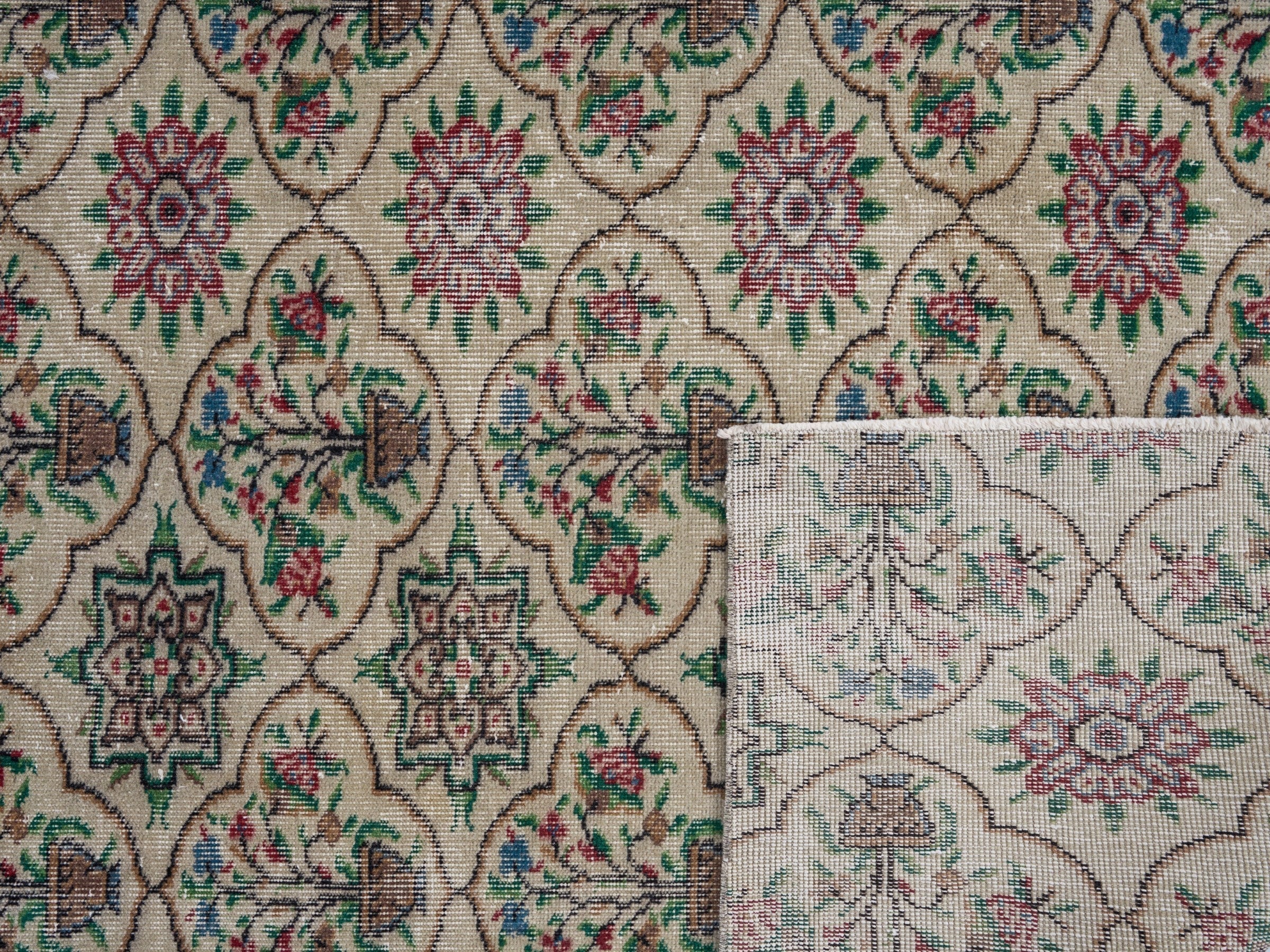Turkish Manisa area rug in cream and teal, view 10 of 10