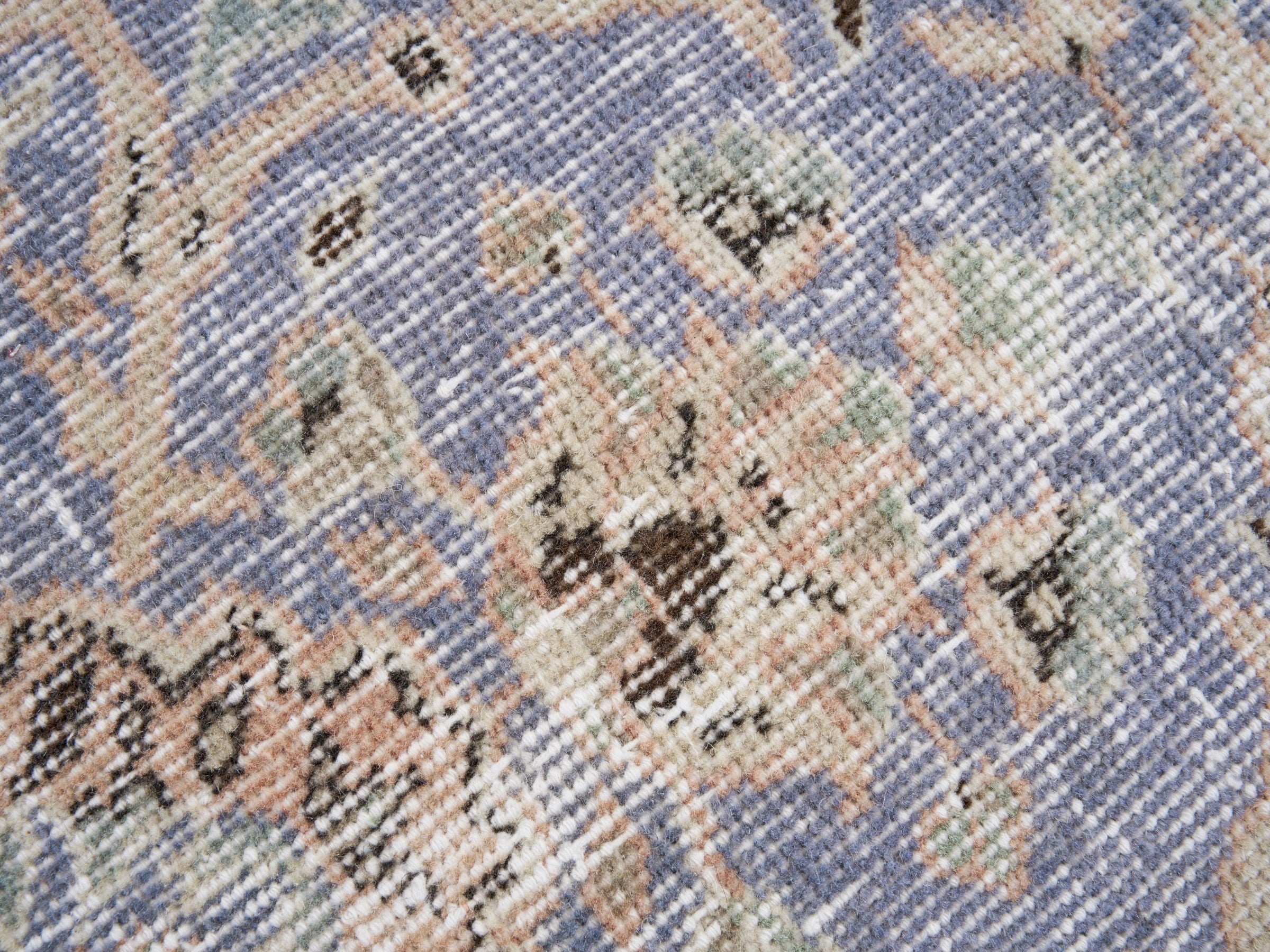 Turkish Isparta area rug in dusty blue and cream, view 7 of 10