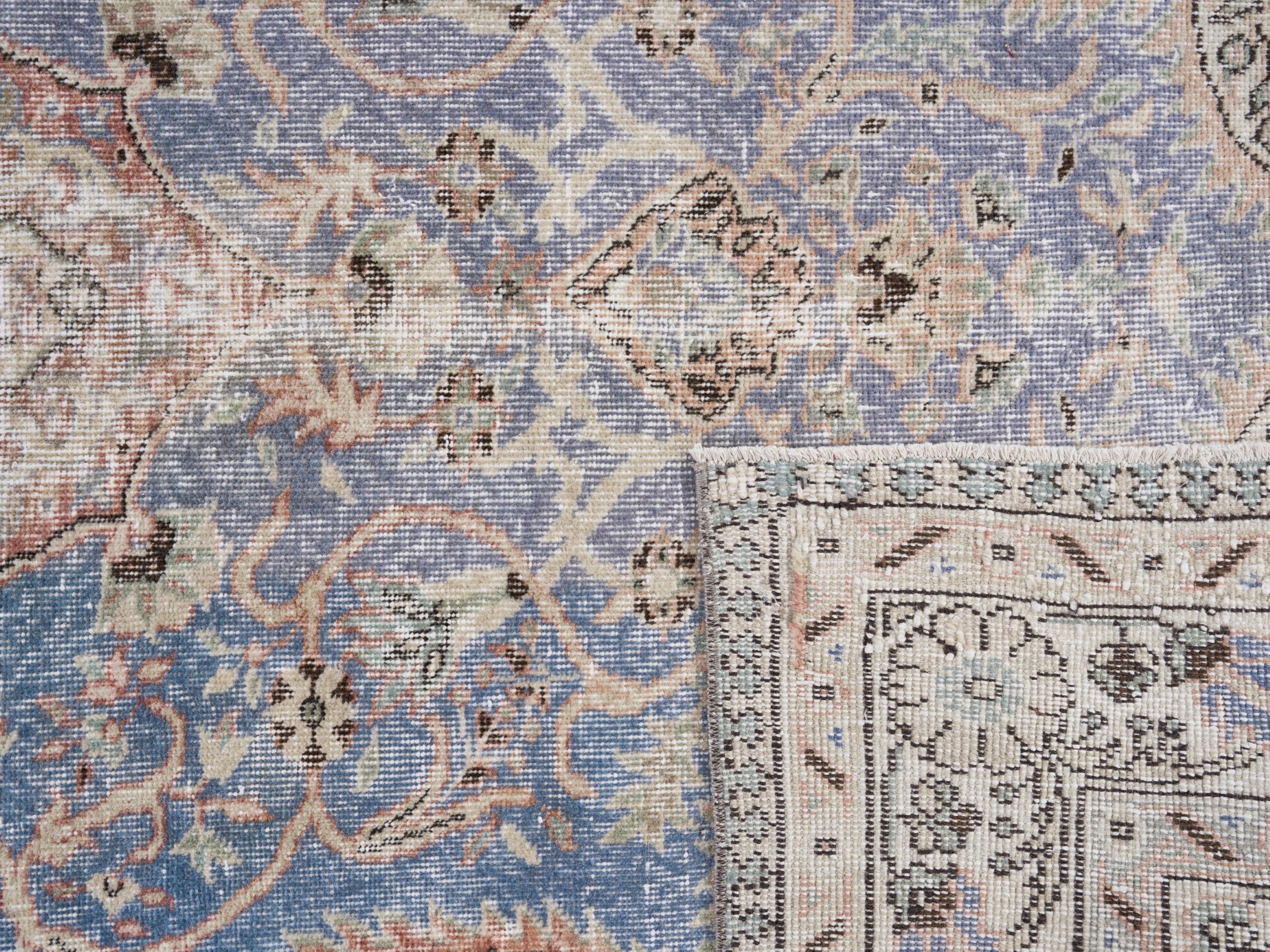 Turkish Isparta area rug in dusty blue and cream, view 10 of 10