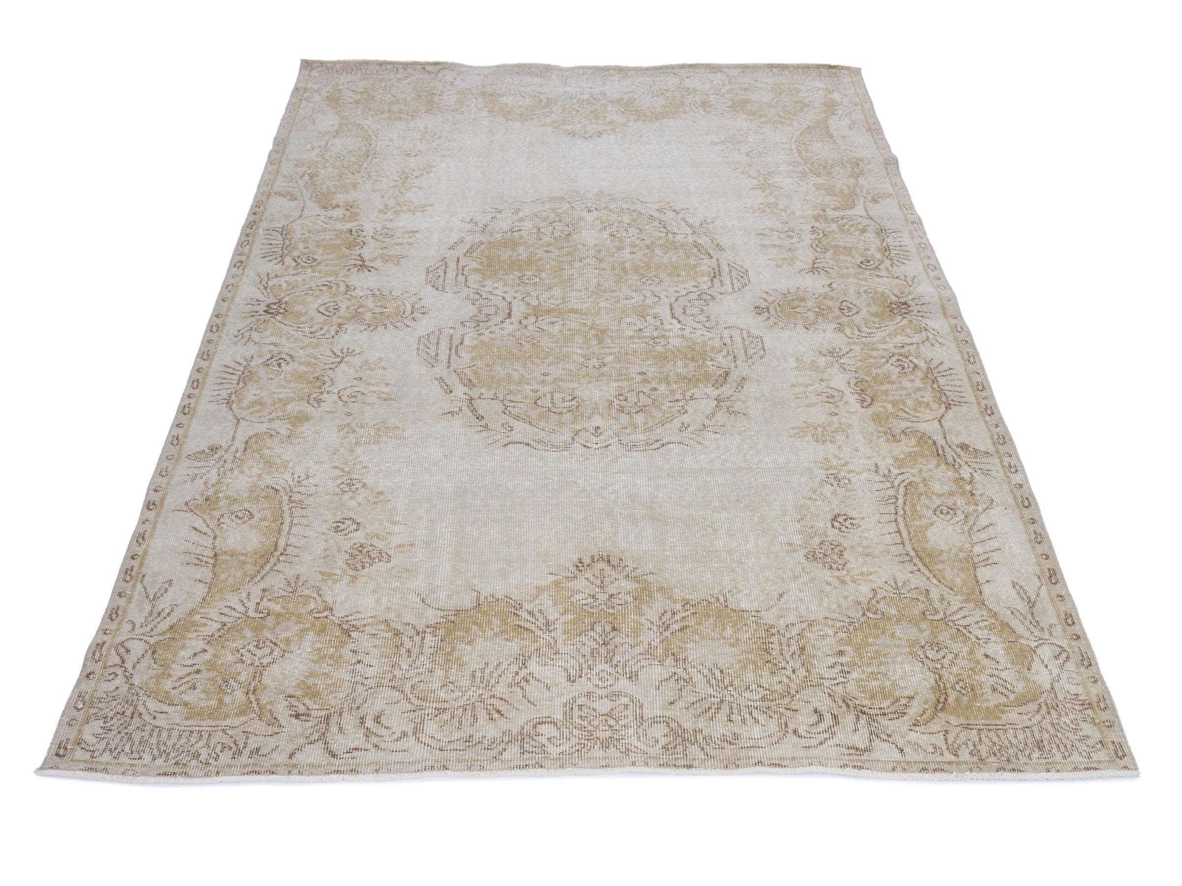 Turkish Isparta area rug in cream and tan, view 2 of 10
