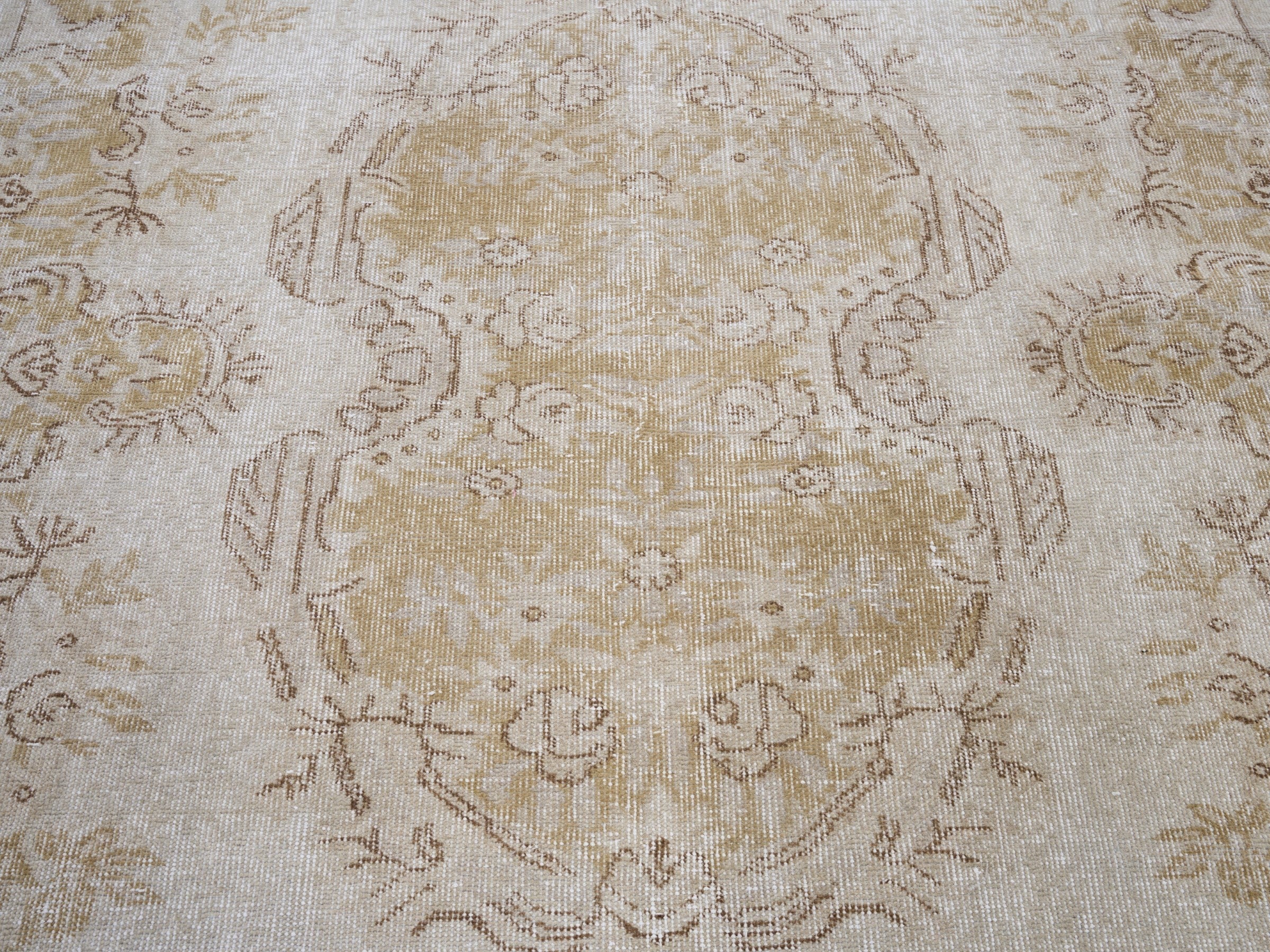 Turkish Isparta area rug in cream and tan, view 4 of 10
