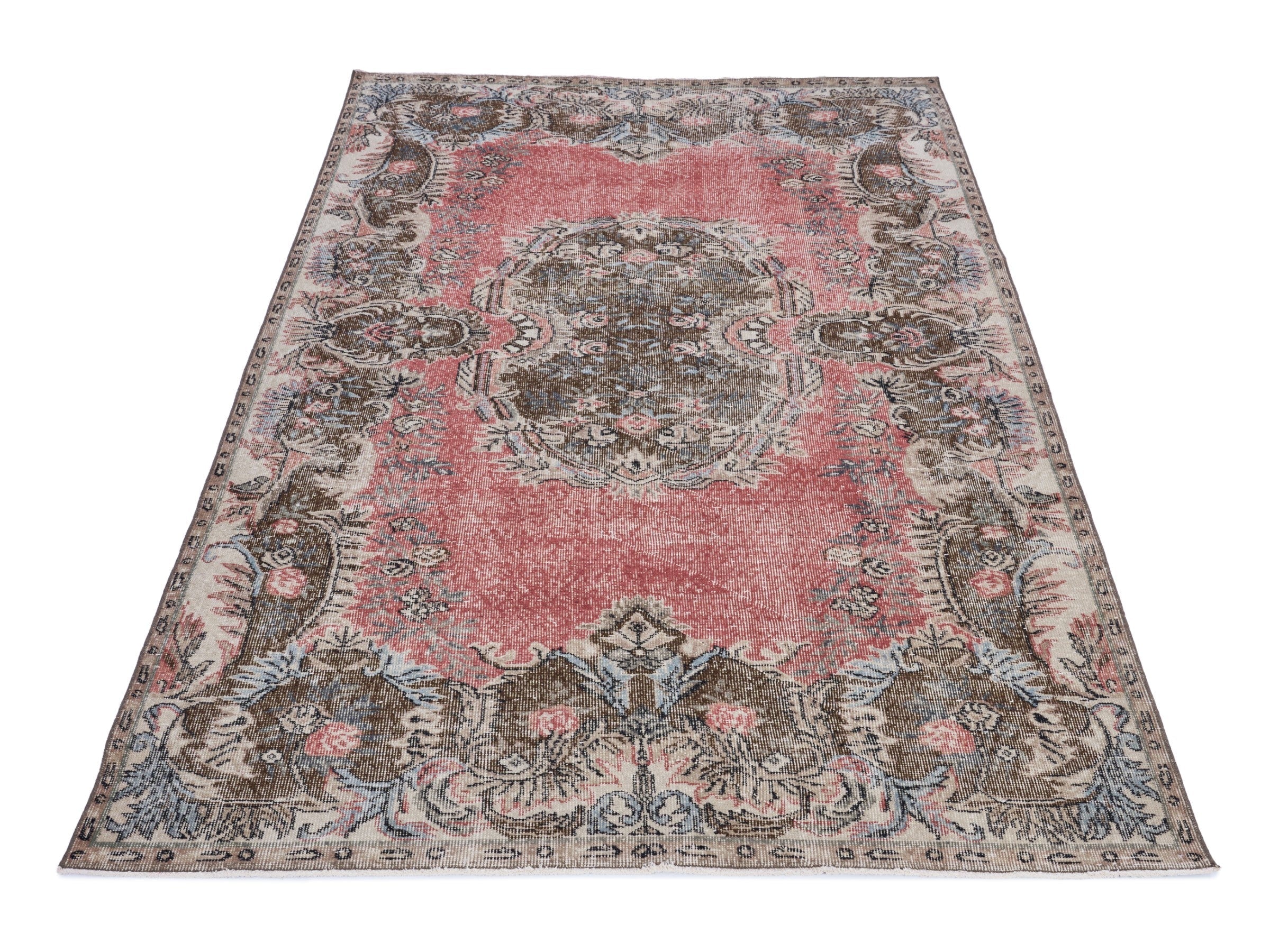 Turkish Isparta area rug in rose and greige, view 2 of 10