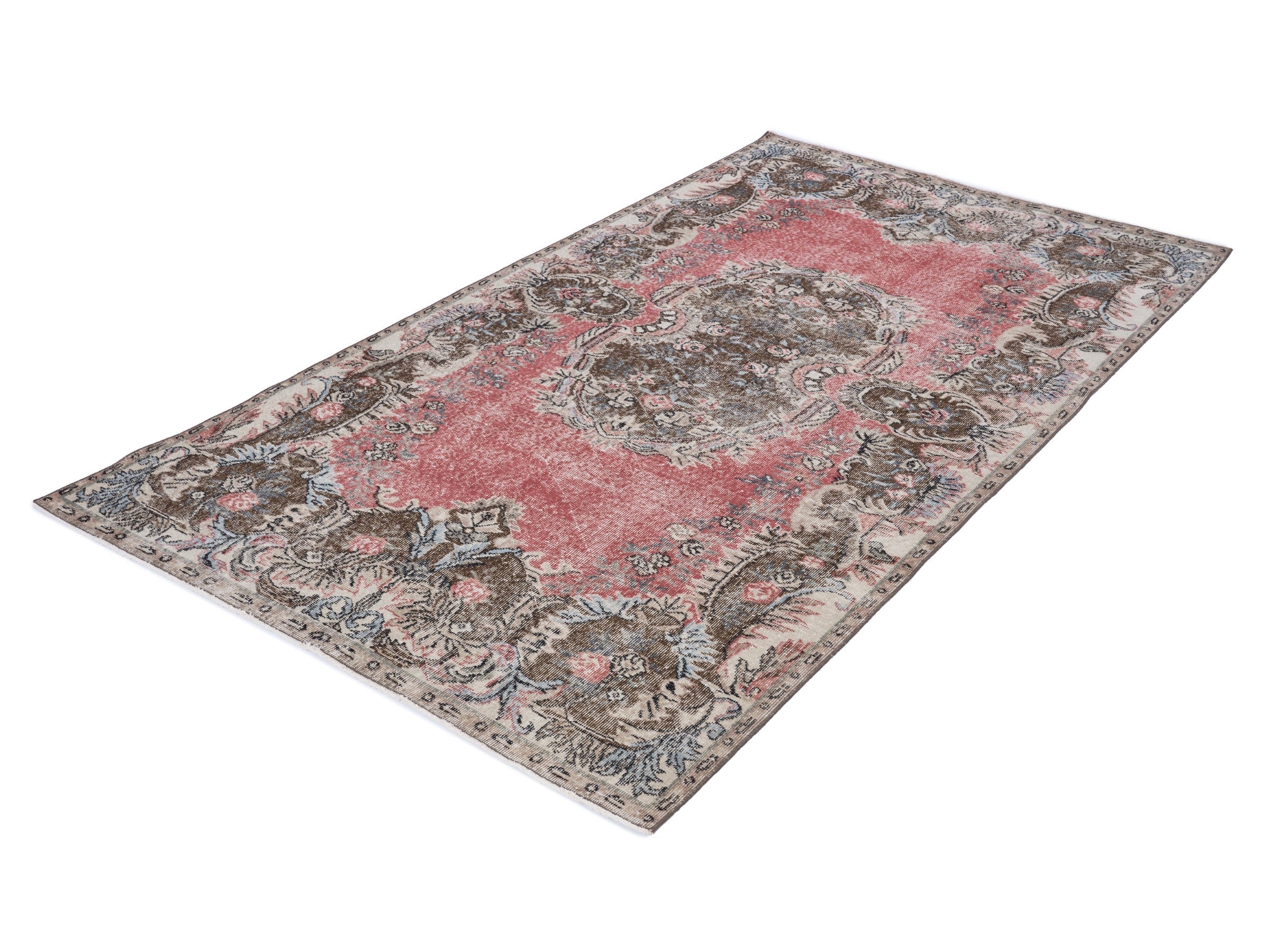 Turkish Isparta area rug in rose and greige, view 3 of 10