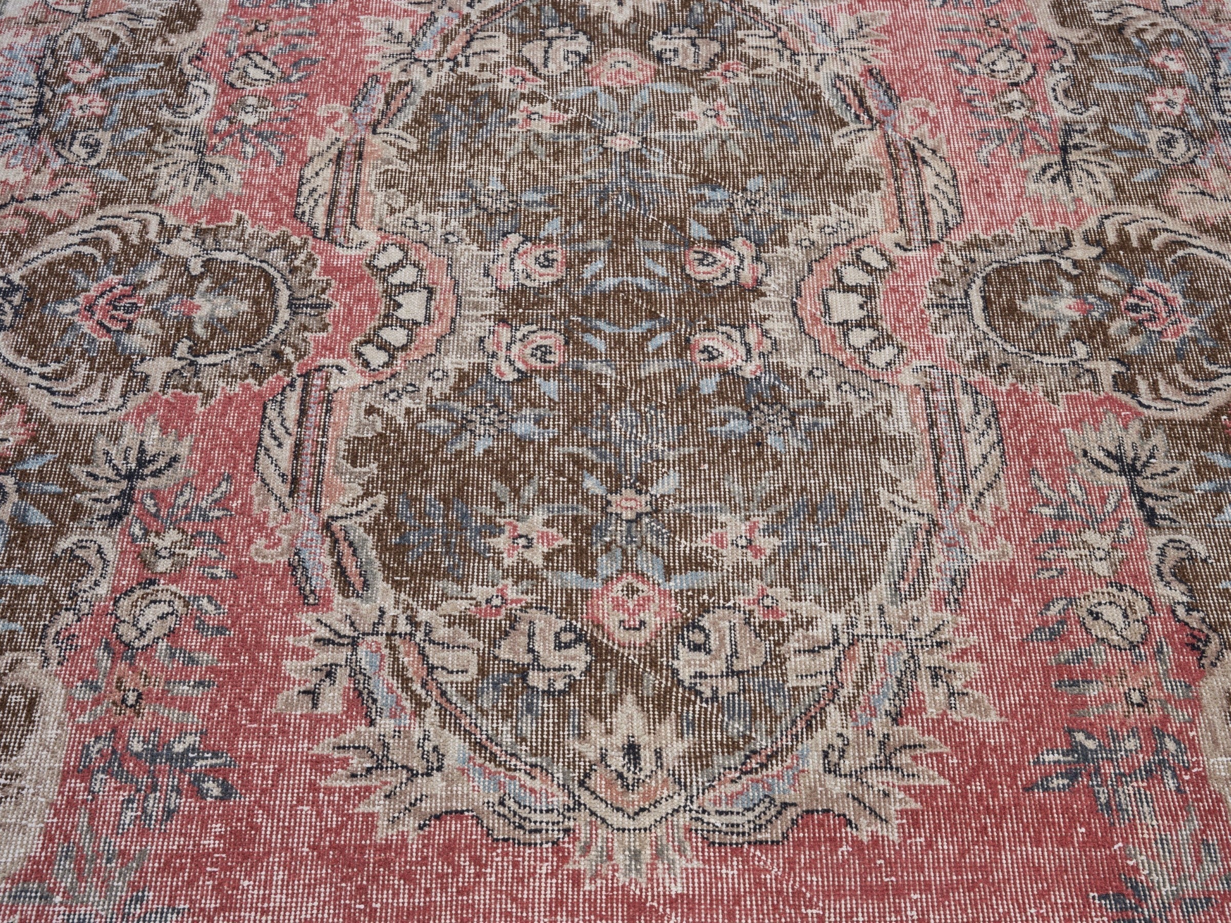 Turkish Isparta area rug in rose and greige, view 4 of 10
