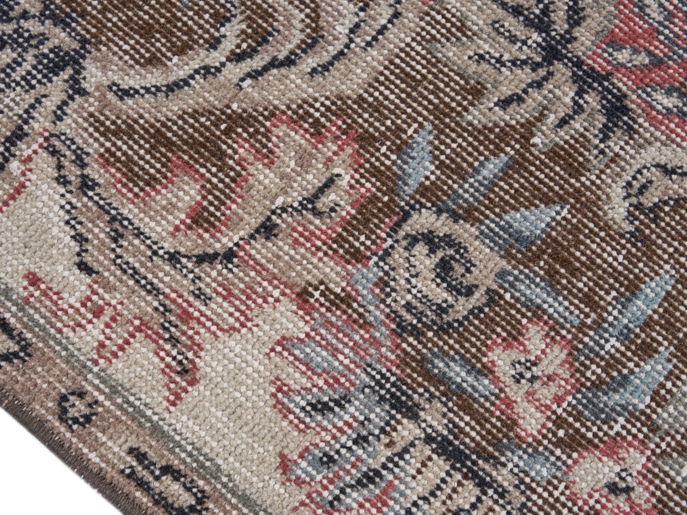 Turkish Isparta area rug in rose and greige, view 6 of 10