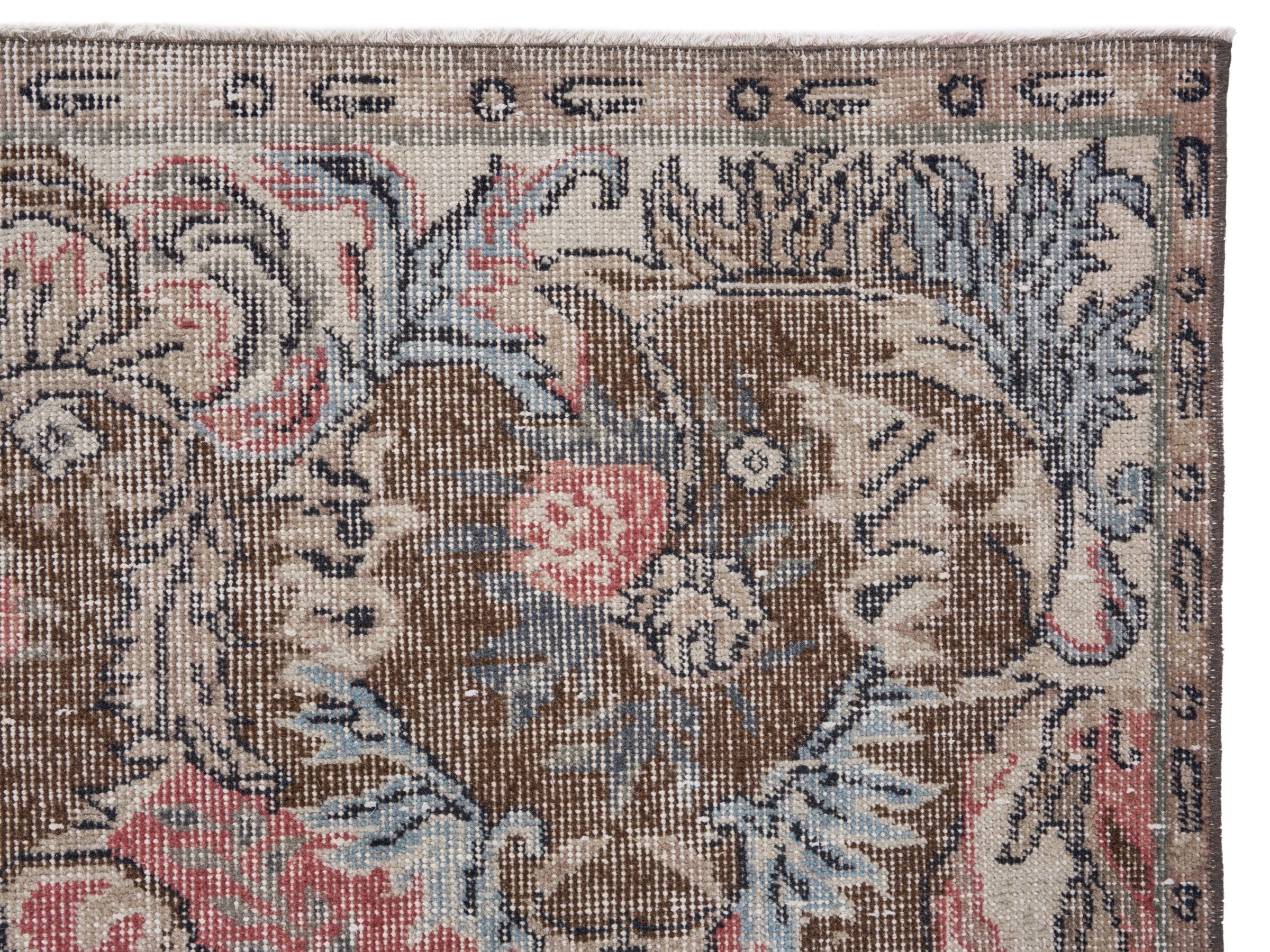 Turkish Isparta area rug in rose and greige, view 8 of 10