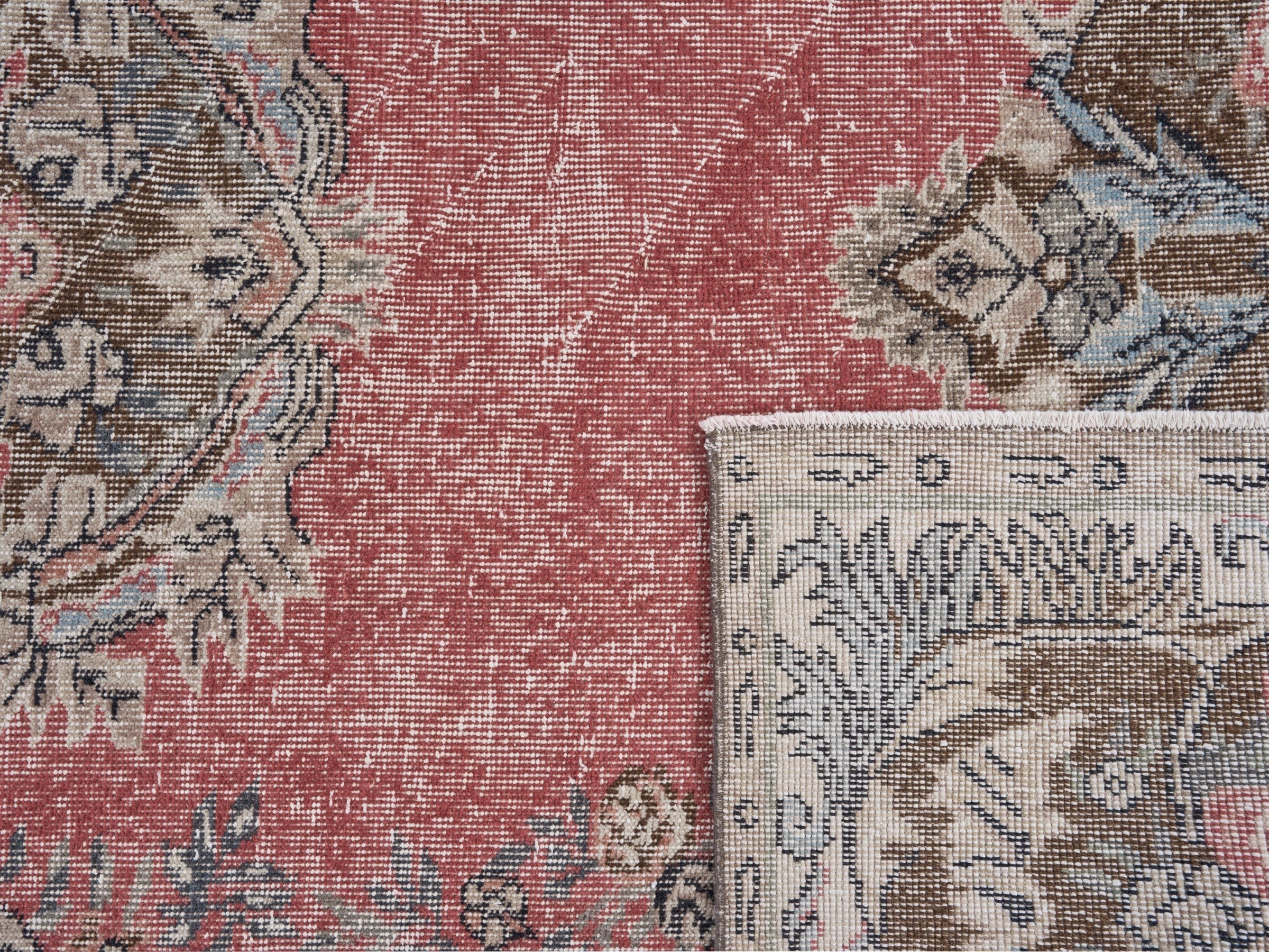Turkish Isparta area rug in rose and greige, view 10 of 10
