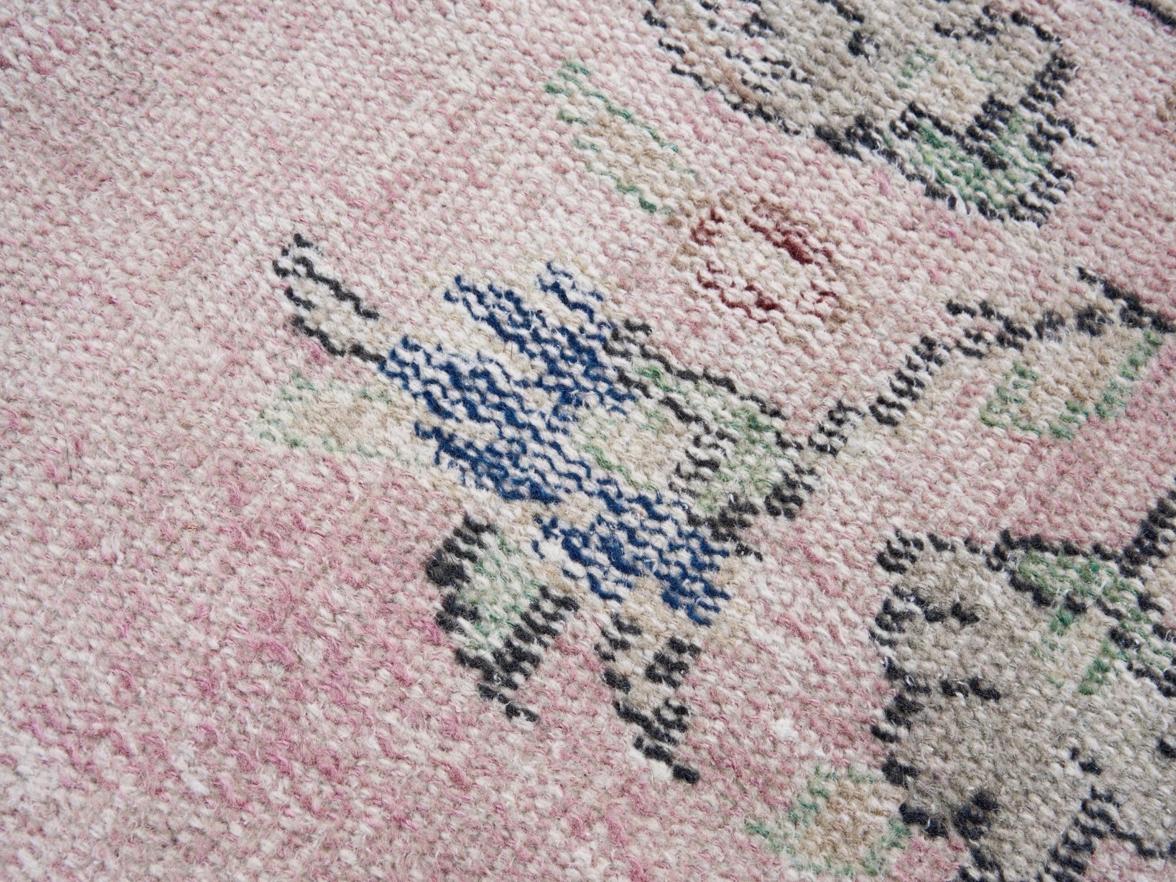 Turkish Manisa area rug in dusty rose and dark blue, view 7 of 10