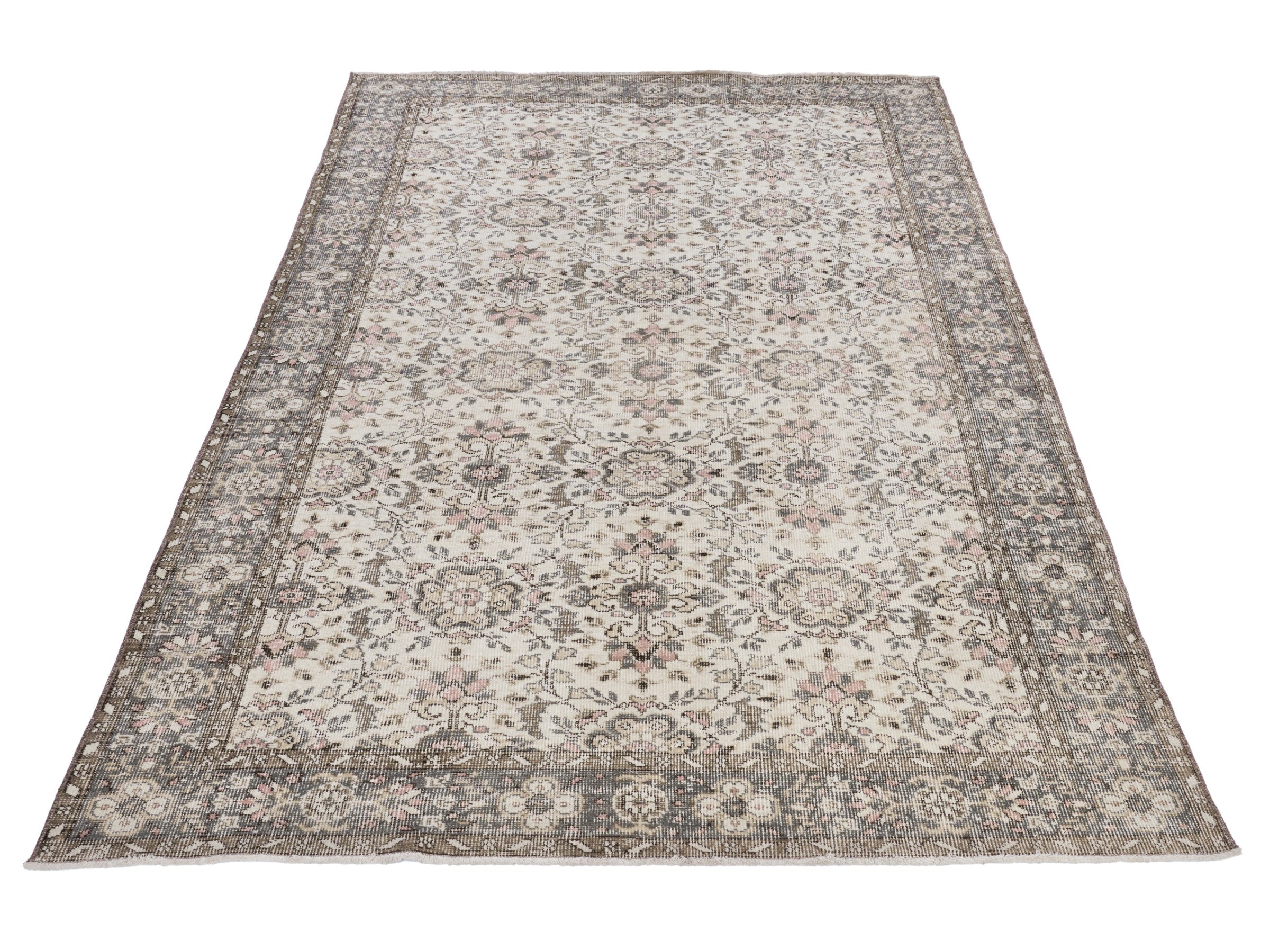 Turkish Isparta area rug in cream and charcoal, view 2 of 10