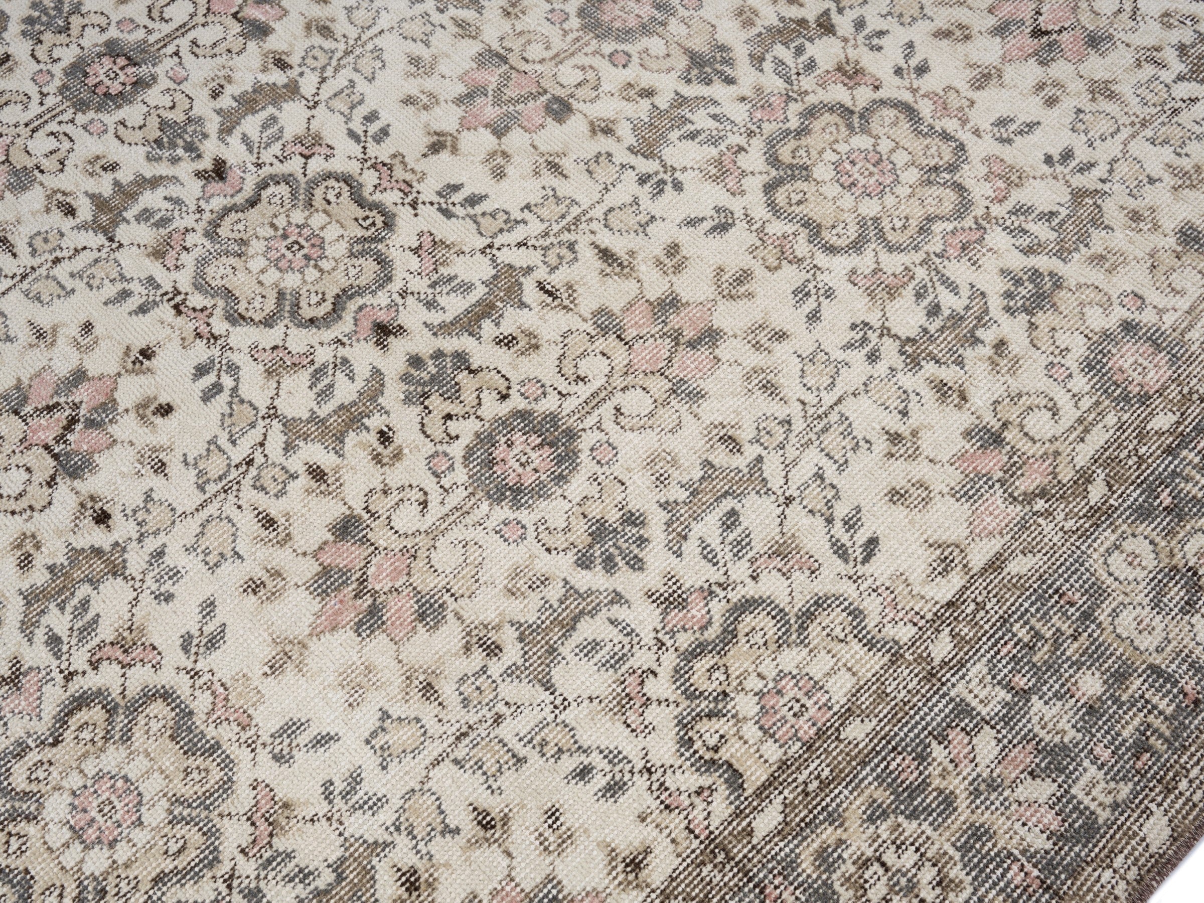 Turkish Isparta area rug in cream and charcoal, view 5 of 10