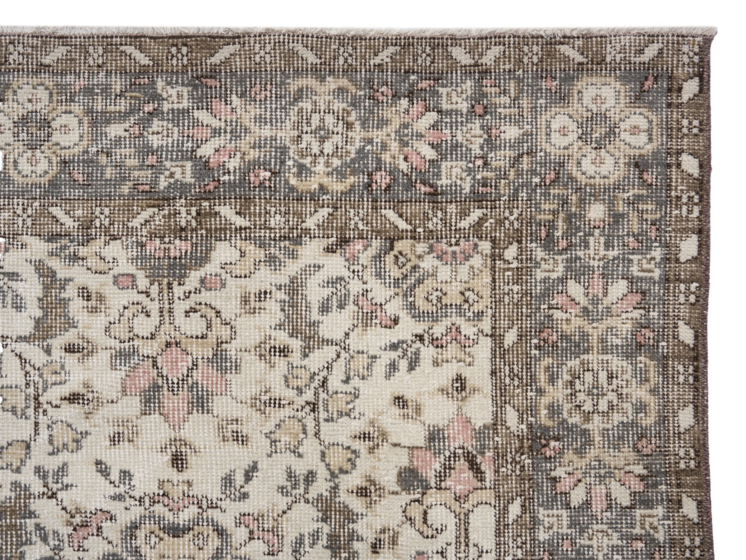 Turkish Isparta area rug in cream and charcoal, view 8 of 10