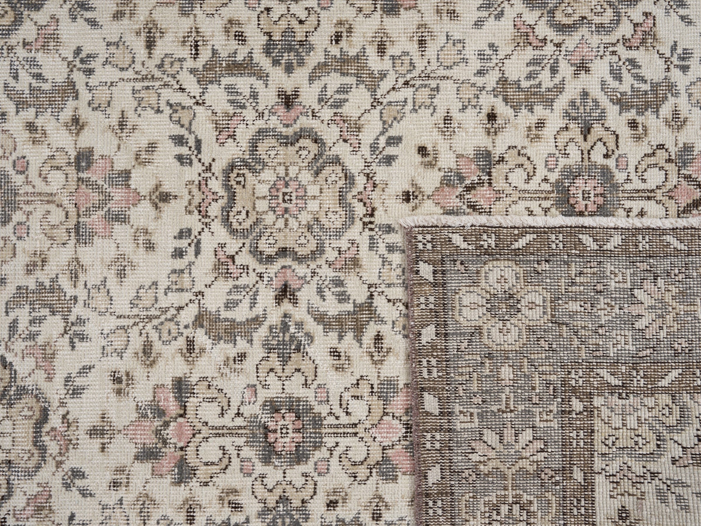 Turkish Isparta area rug in cream and charcoal, view 10 of 10