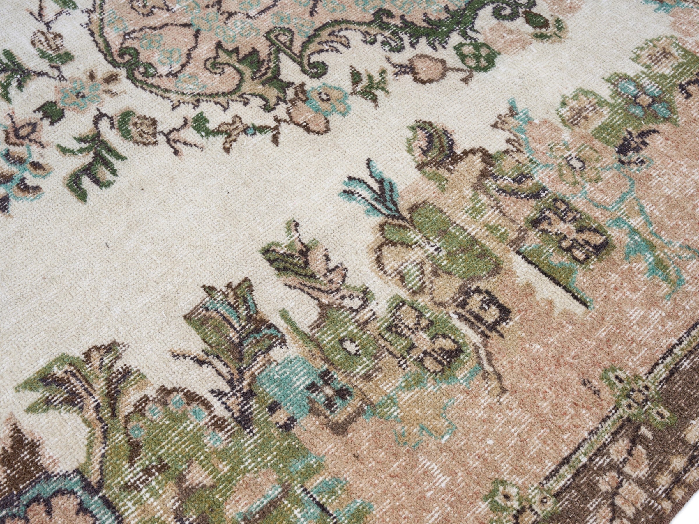 Turkish Isparta area rug in ivory and muted pink, view 5 of 10