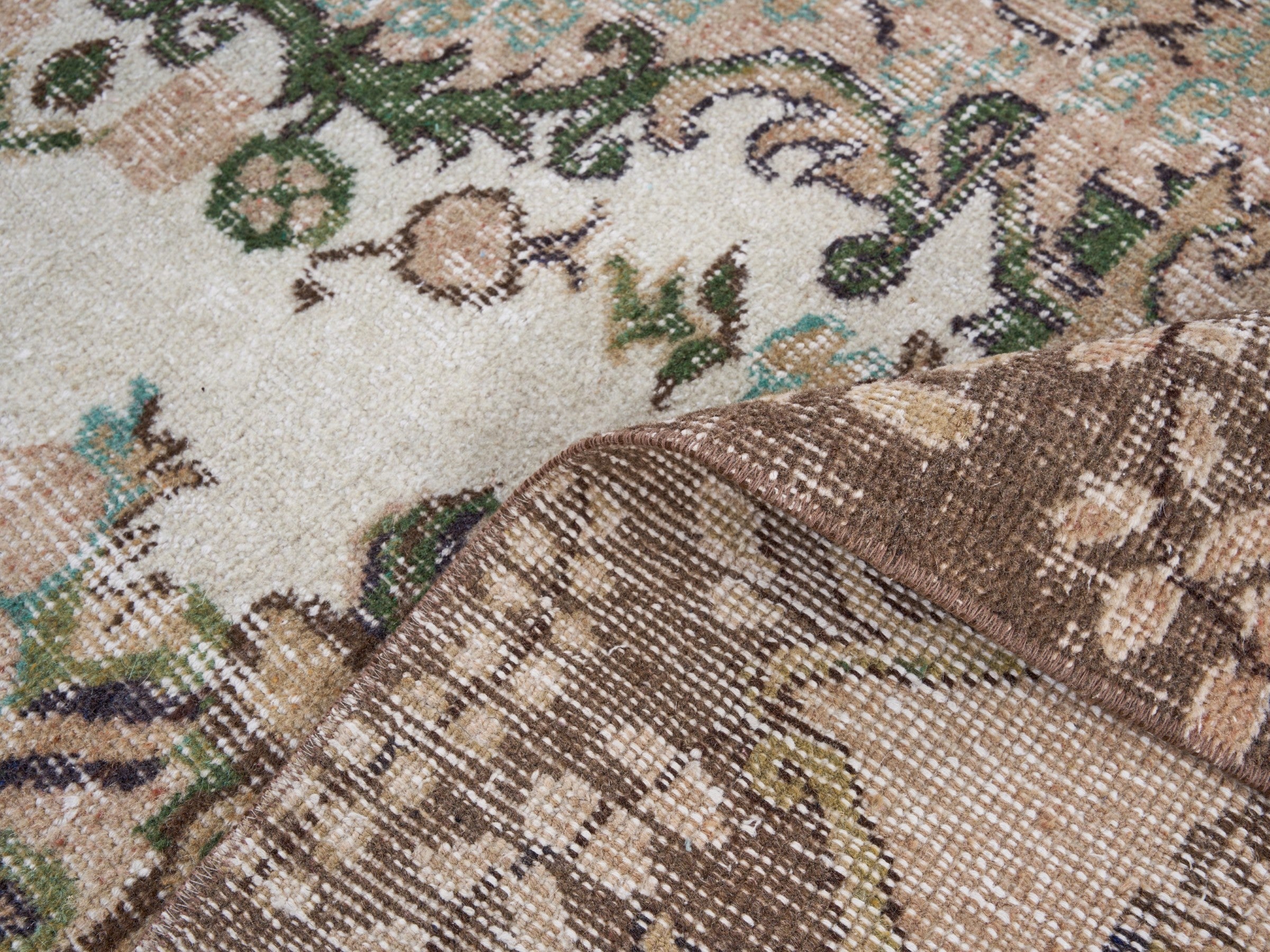 Turkish Isparta area rug in ivory and muted pink, view 9 of 10