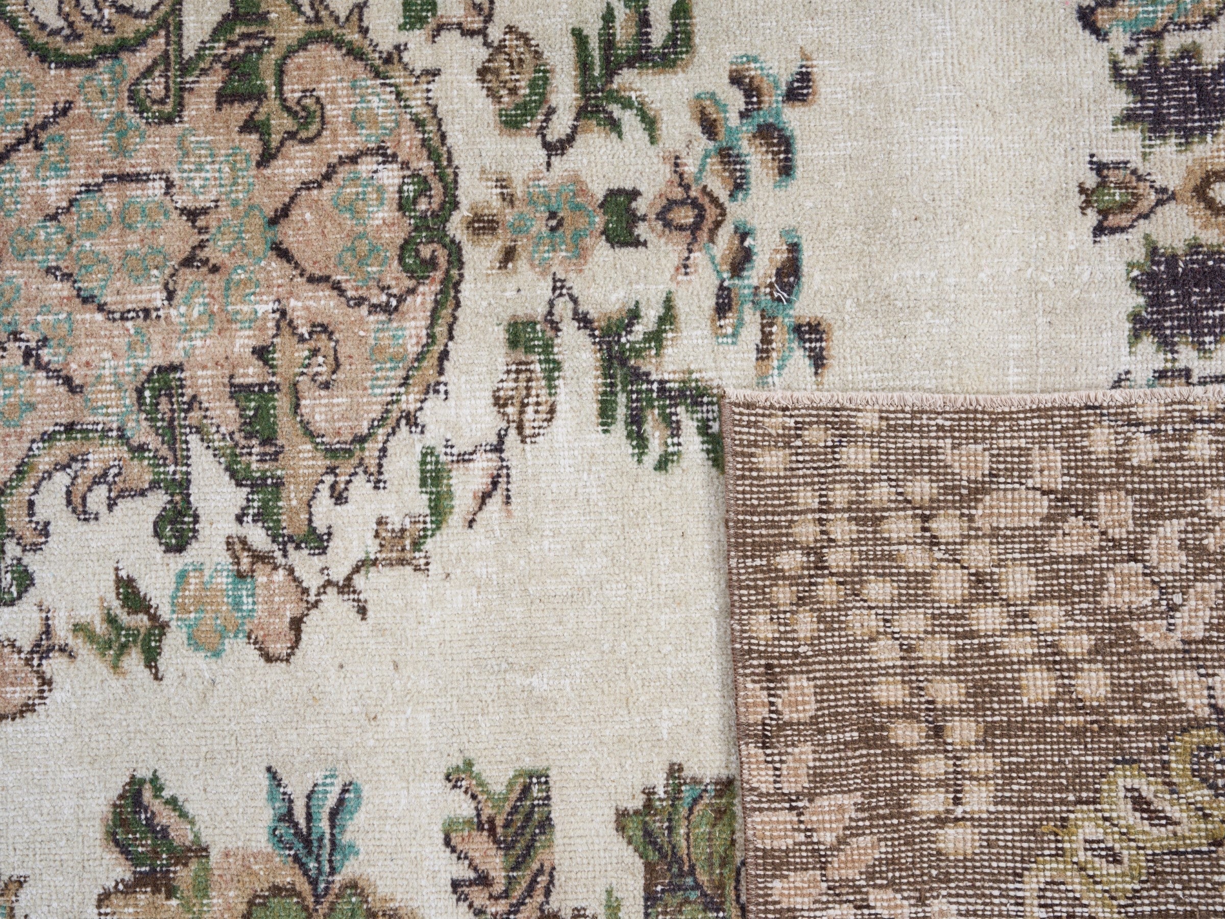 Turkish Isparta area rug in ivory and muted pink, view 10 of 10