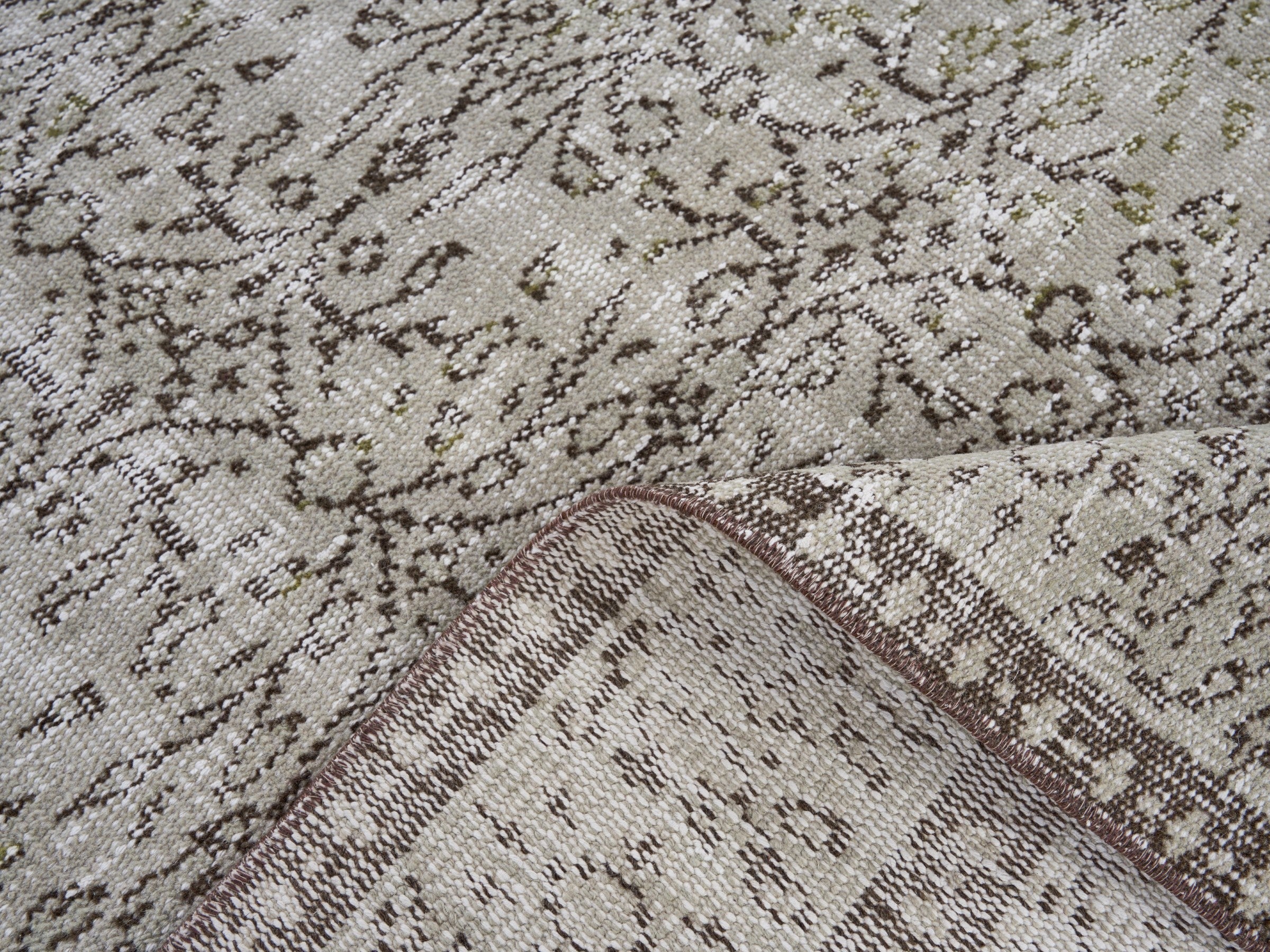 Turkish Manisa area rug in greige and smoke, view 9 of 10