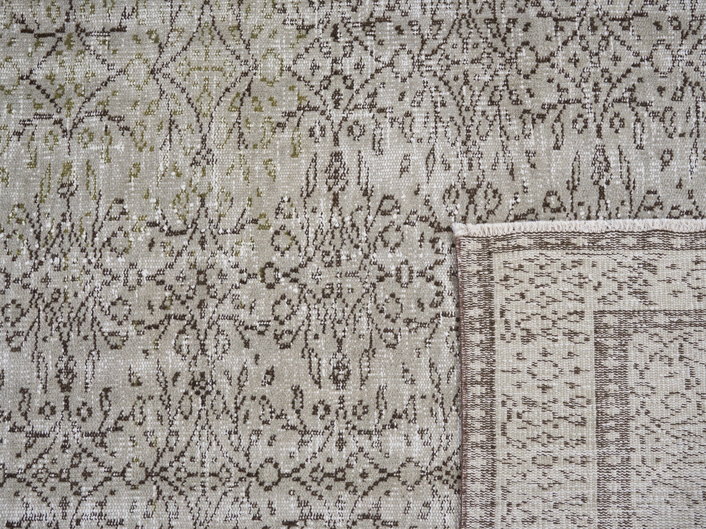 Turkish Manisa area rug in greige and smoke, view 10 of 10