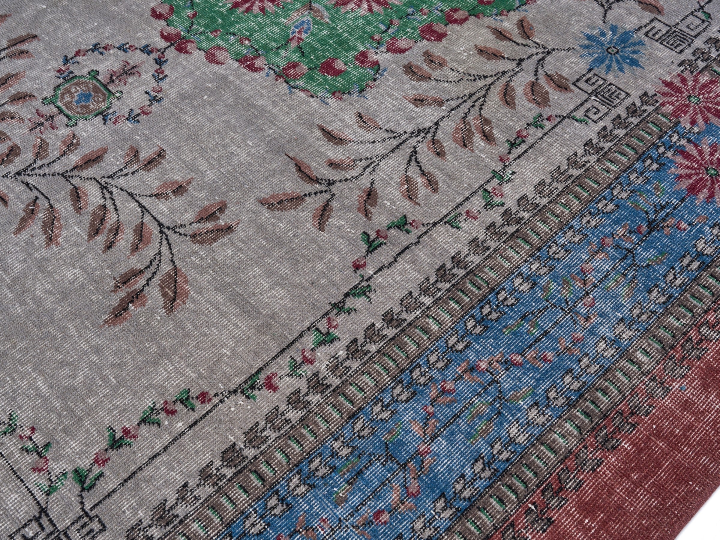 Turkish Isparta area rug in stone and burgundy, view 5 of 10