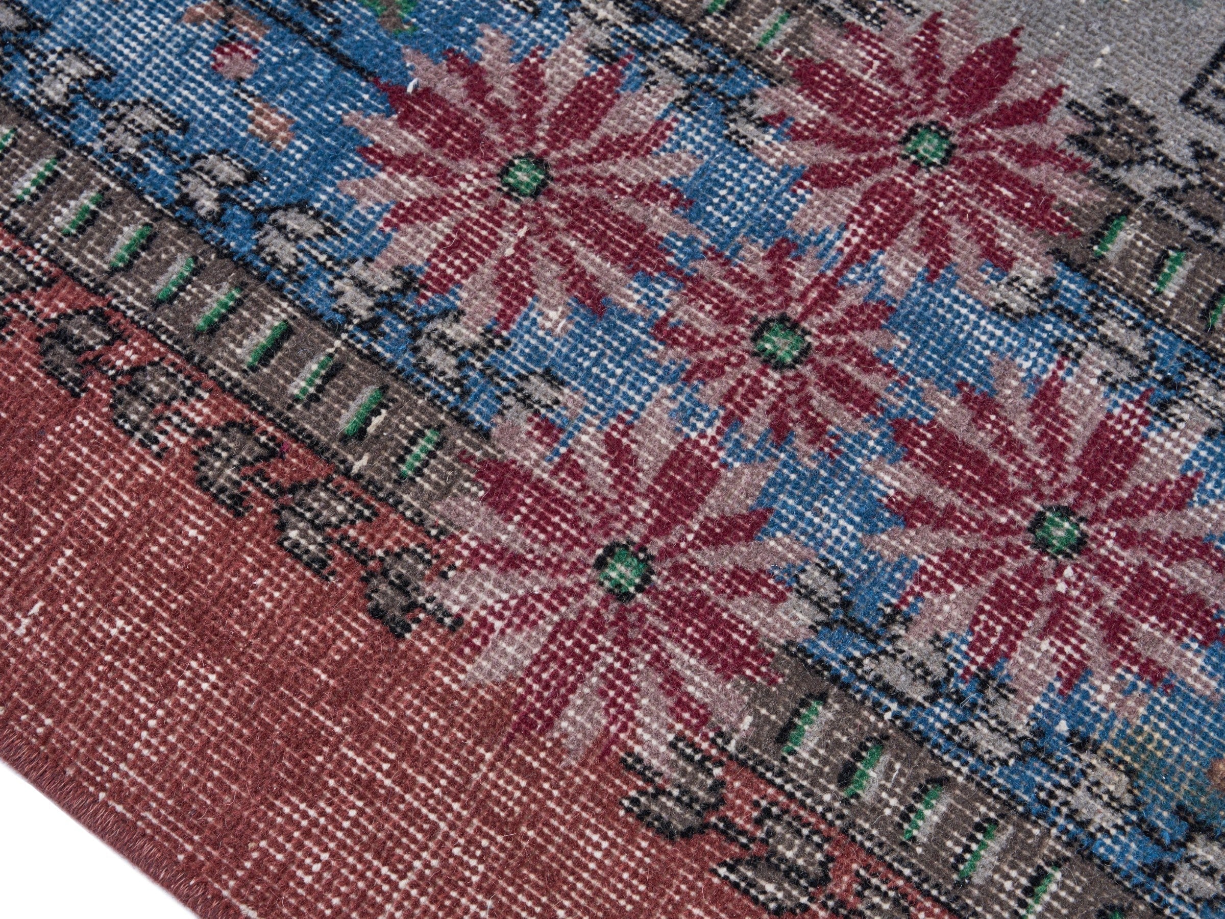Turkish Isparta area rug in stone and burgundy, view 6 of 10