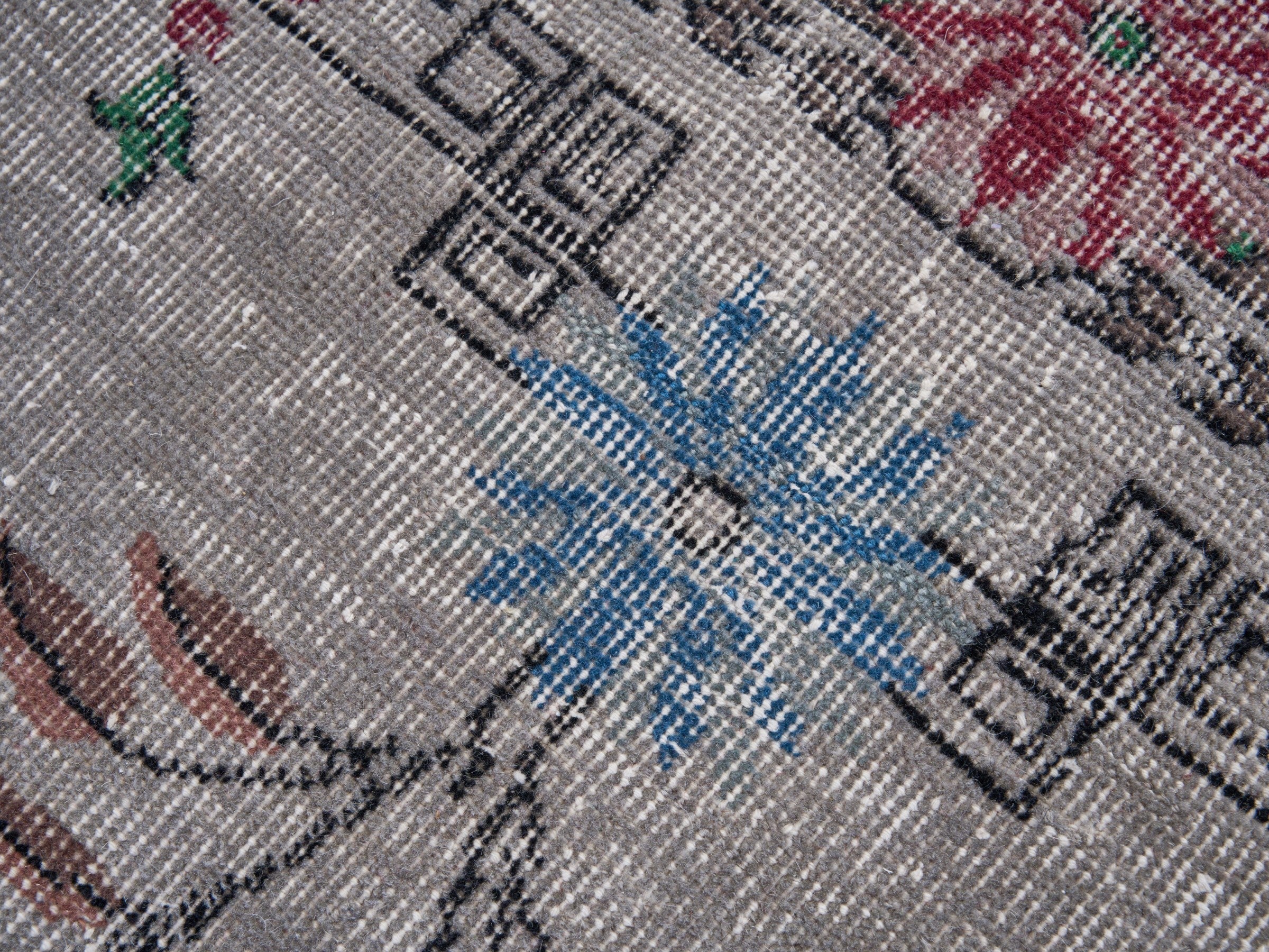 Turkish Isparta area rug in stone and burgundy, view 7 of 10