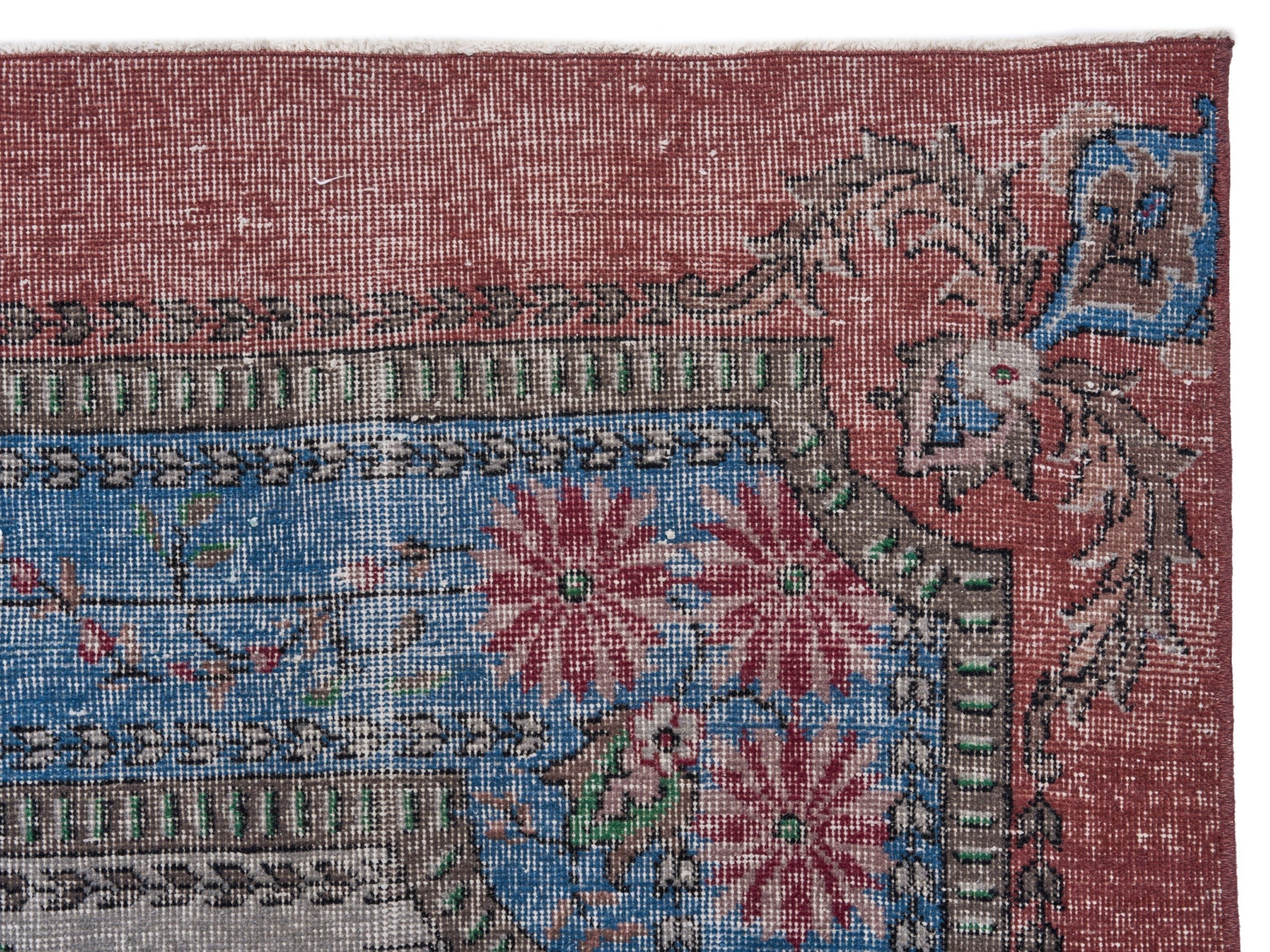 Turkish Isparta area rug in stone and burgundy, view 8 of 10