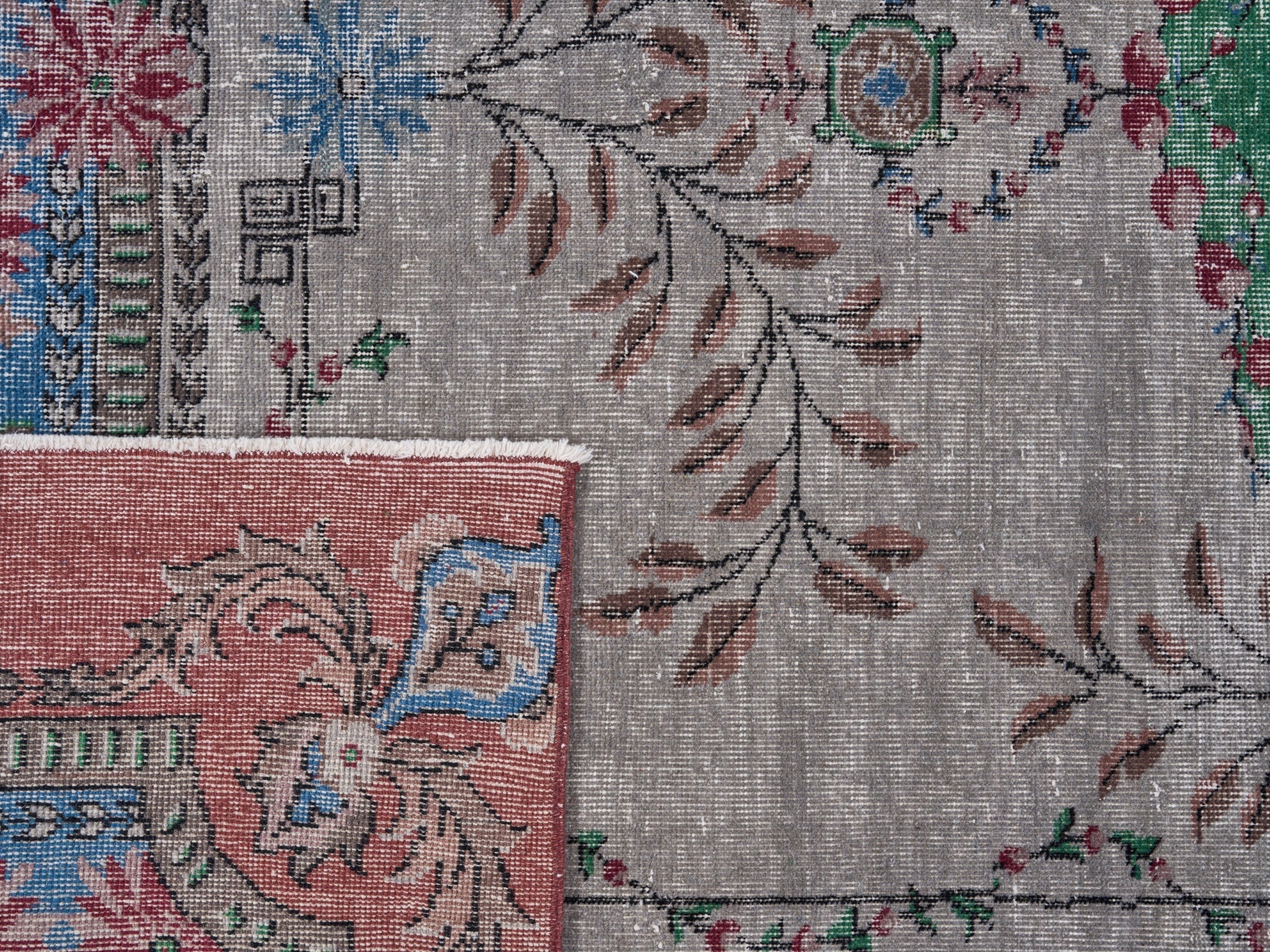Turkish Isparta area rug in stone and burgundy, view 10 of 10