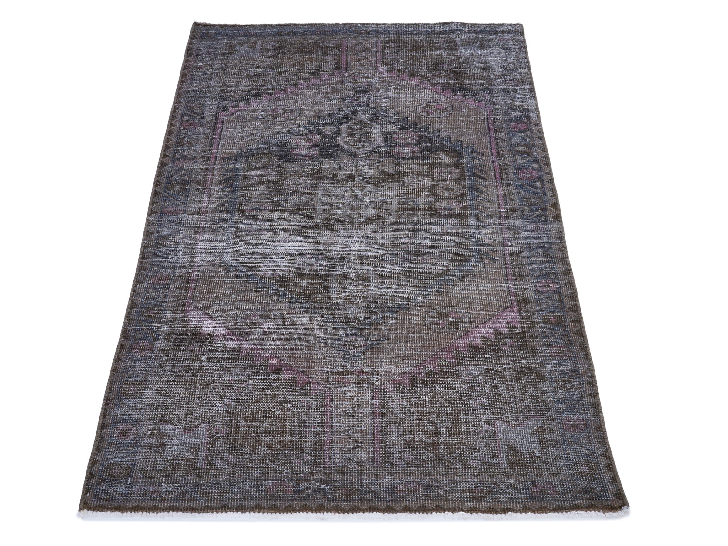 Persian Zanjan accent rug in smoke and dusty rose, view 2 of 8