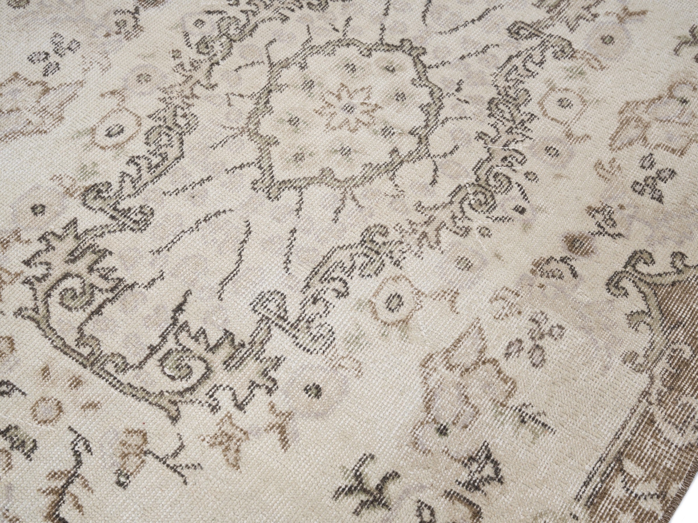 Turkish Isparta area rug in cream and taupe, view 5 of 10