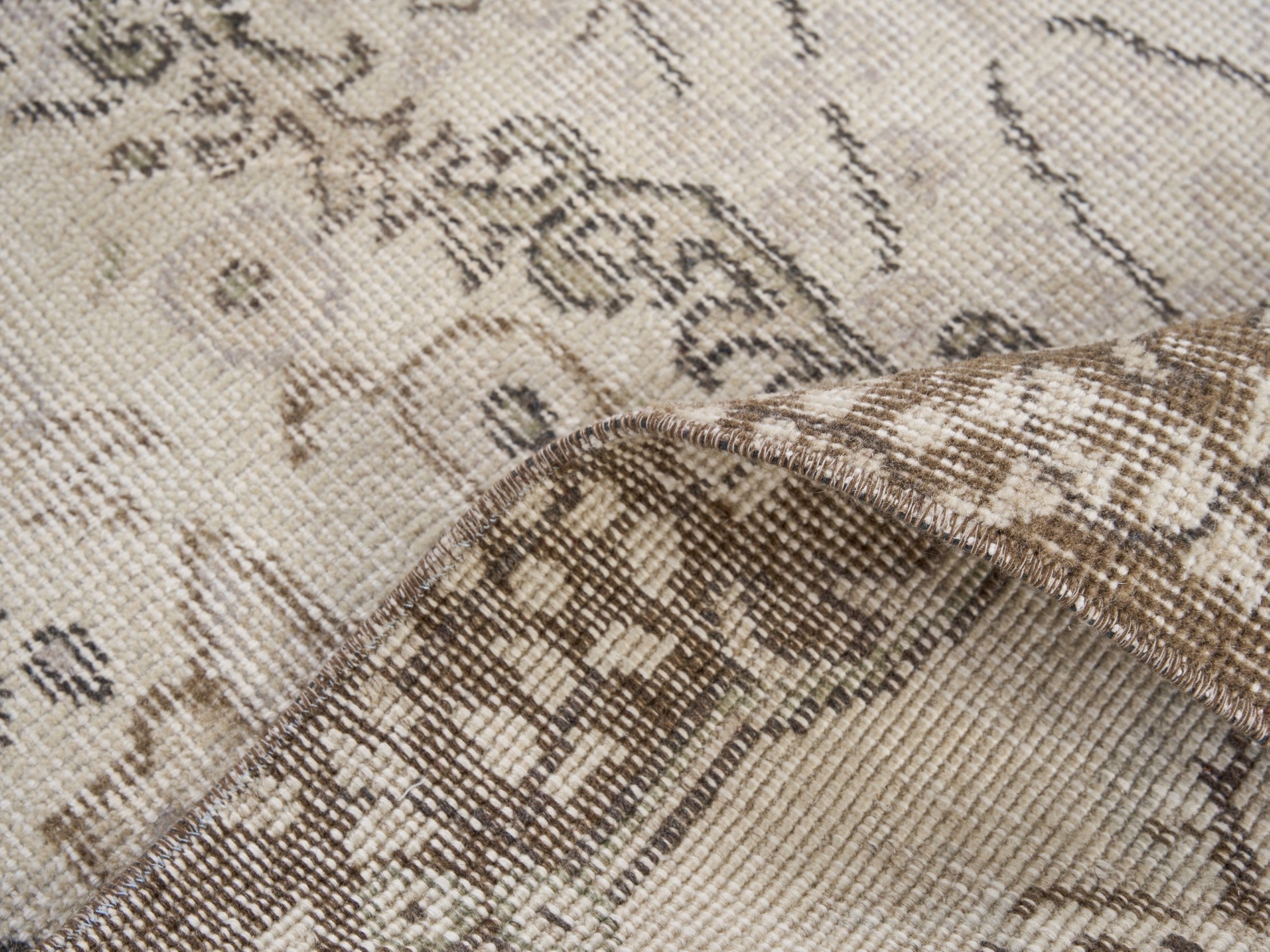 Turkish Isparta area rug in cream and taupe, view 9 of 10