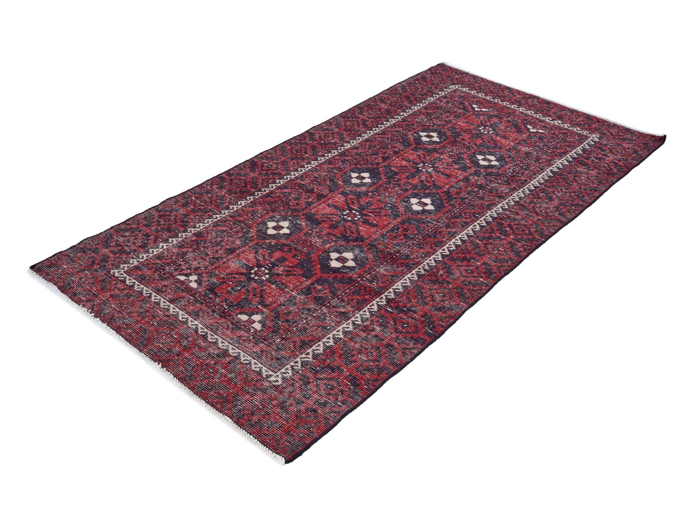 Persian Baluch area rug in burgundy and faded red, view 3 of 10