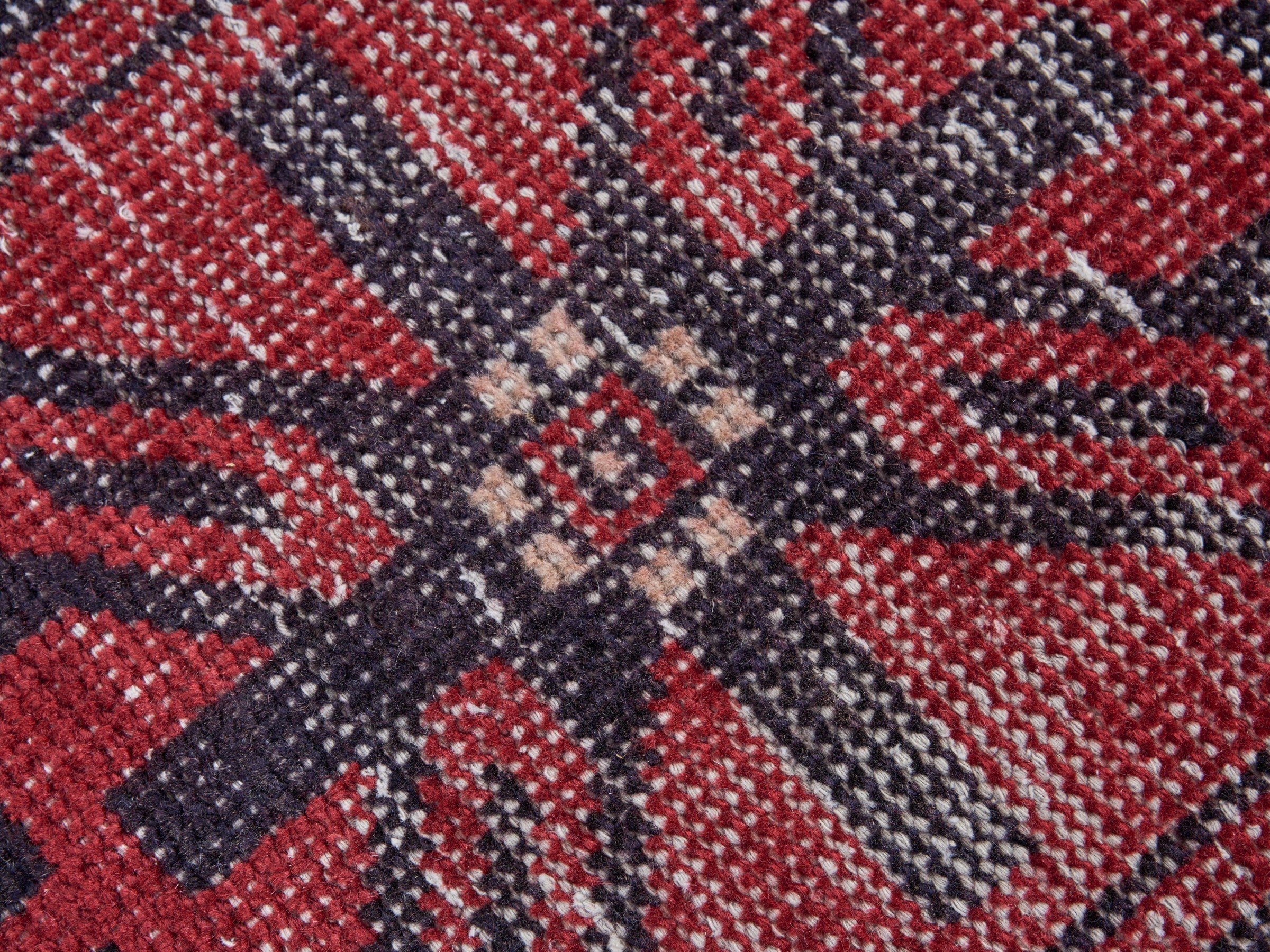 Persian Baluch area rug in burgundy and faded red, view 7 of 10